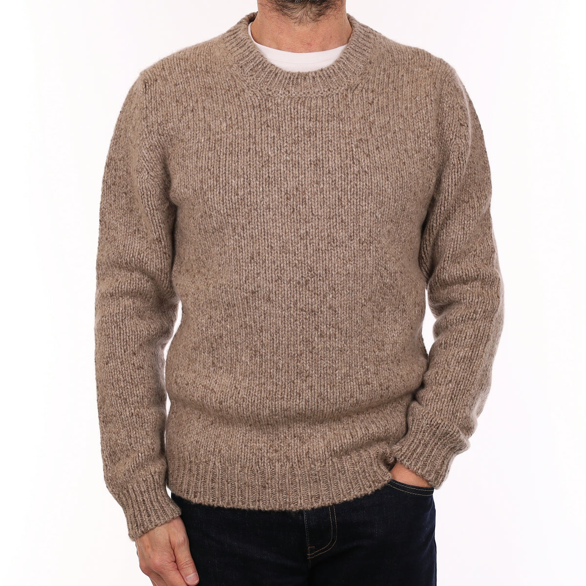 Men's Brand New Scottish Fawn Marl Extra Chunky Cashmere Crew Neck Jumper Small