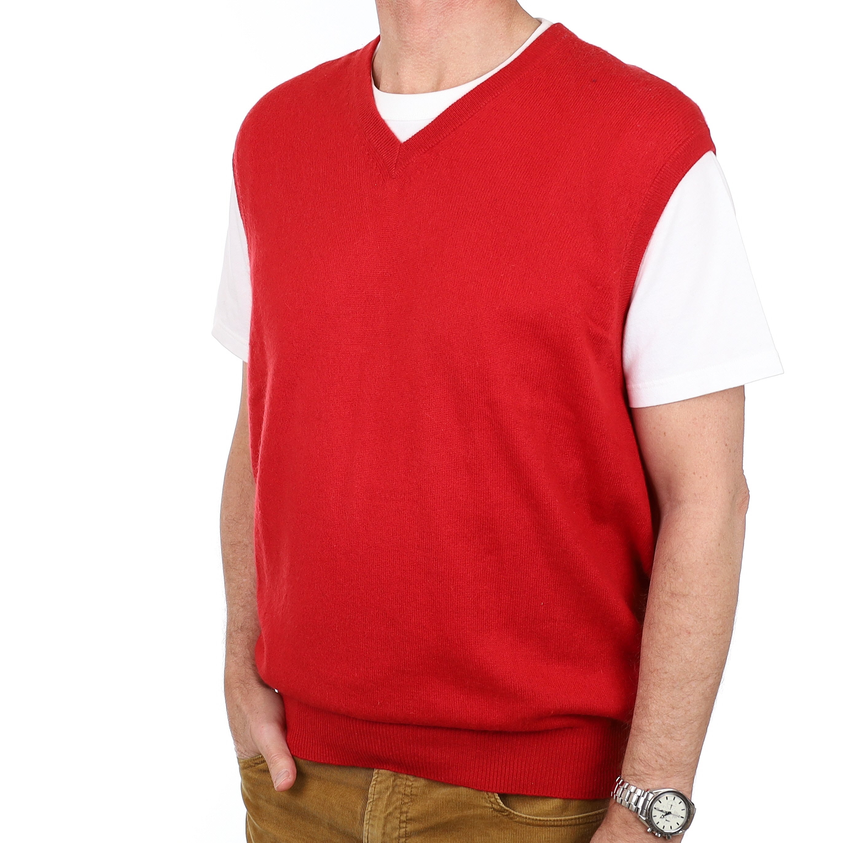 Men’s Postie Red Cashmere V Neck Tank Top Extra Large/Tall