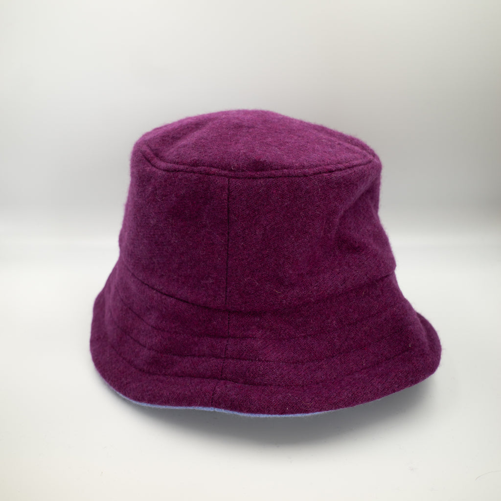 Plum Purple Reversible Cashmere Bucket Hat Large