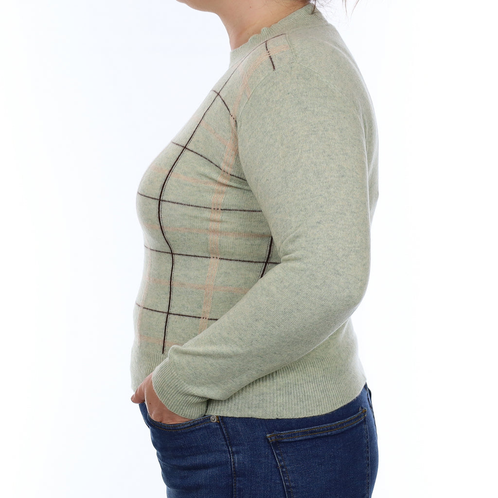 Mint Green Checked Cashmere Turtle Neck Jumper Large
