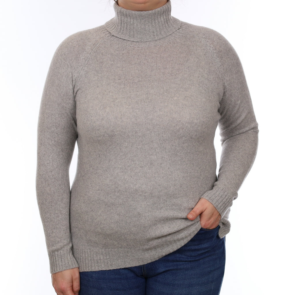 Smoke Grey Cashmere Polo Neck Jumper Large