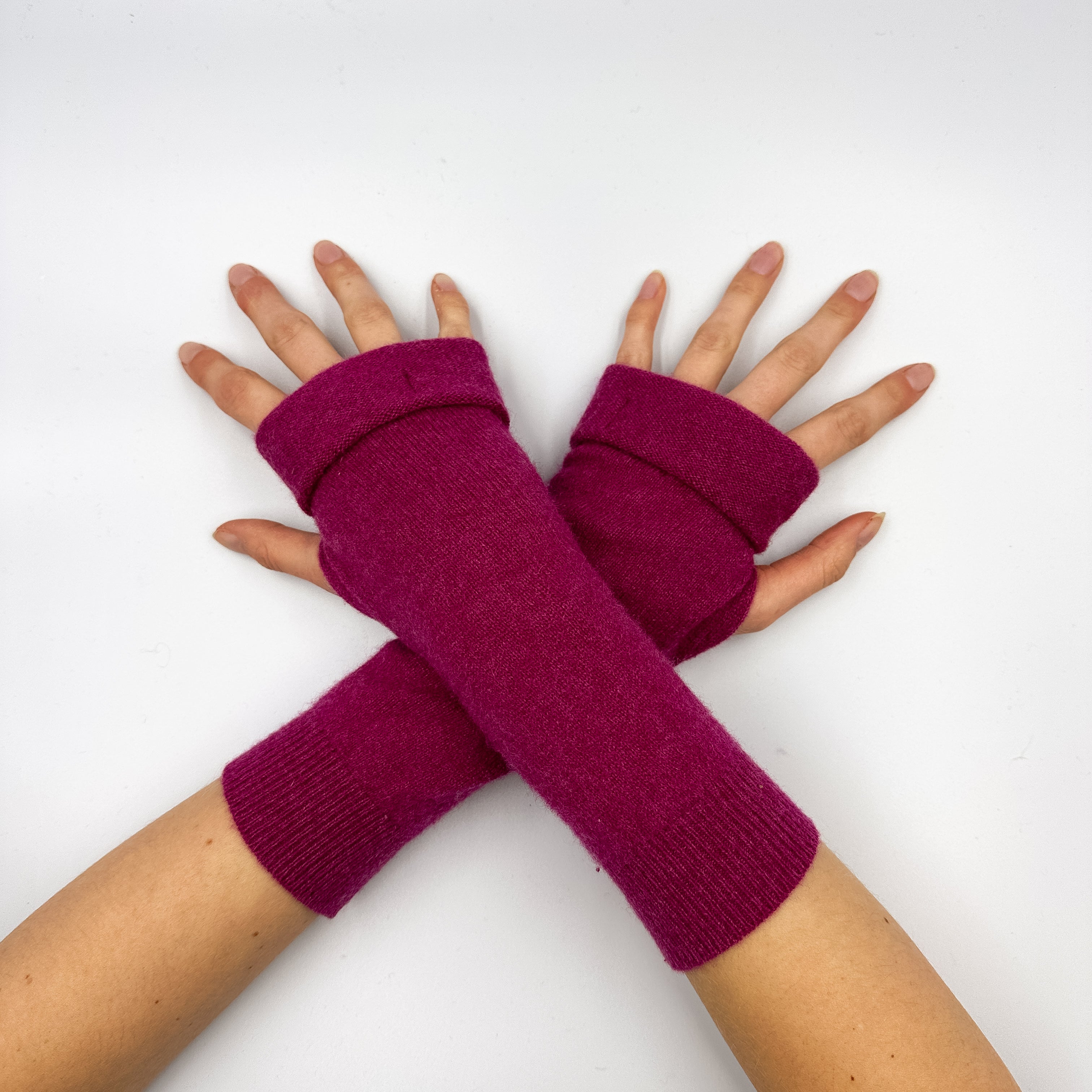 Dark Fuchsia Pink Cashmere Fingerless Gloves