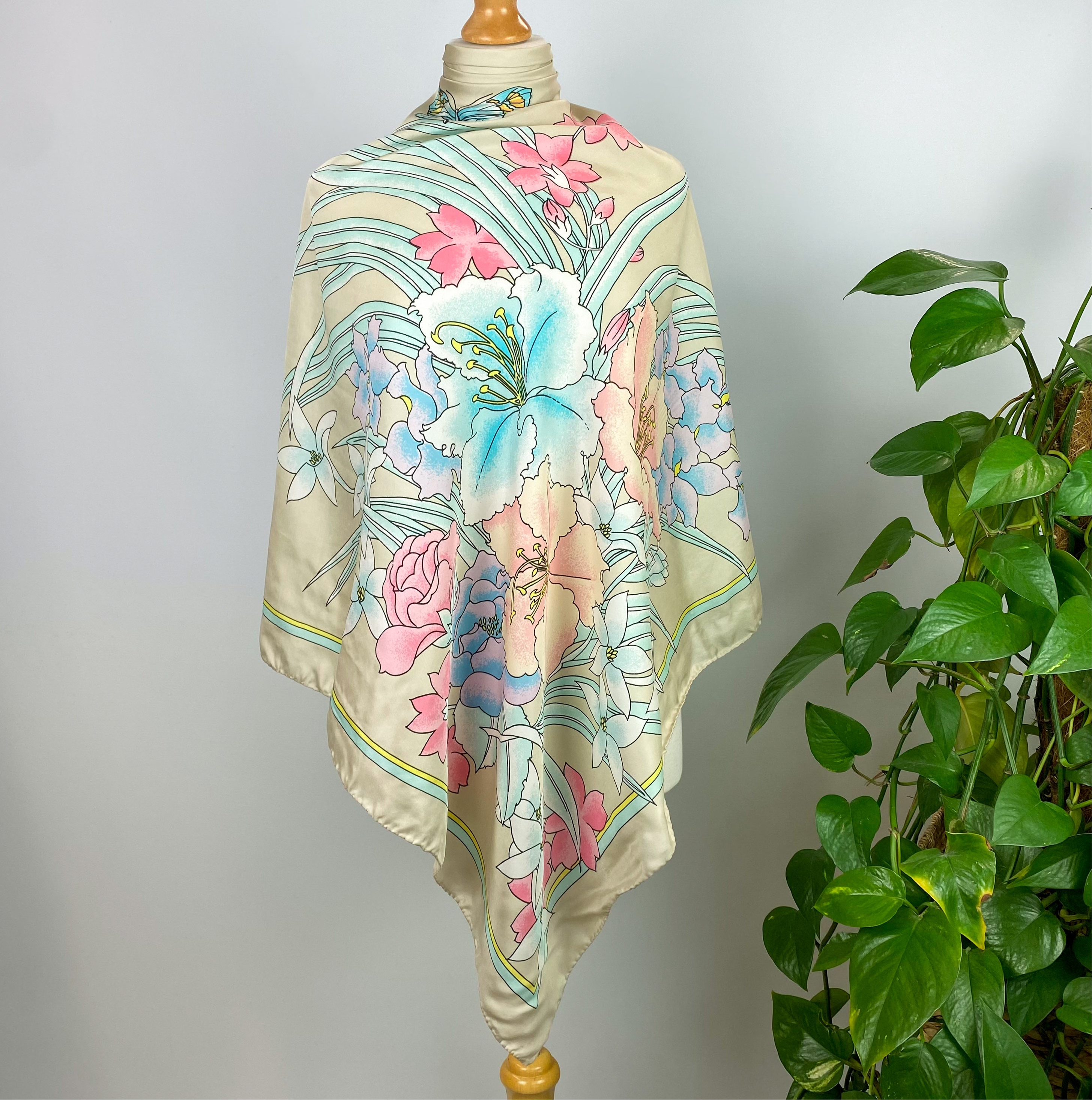 Pastel Coloured Floral Vintage Silk Scarf