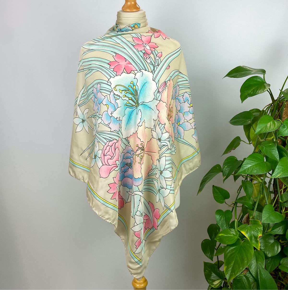 Pastel Coloured Floral Vintage Silk Scarf