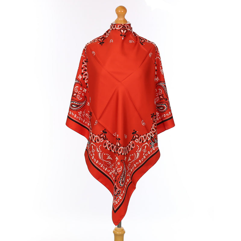 Brand New Italian Vermillion Red Bandana Style Silk Scarf