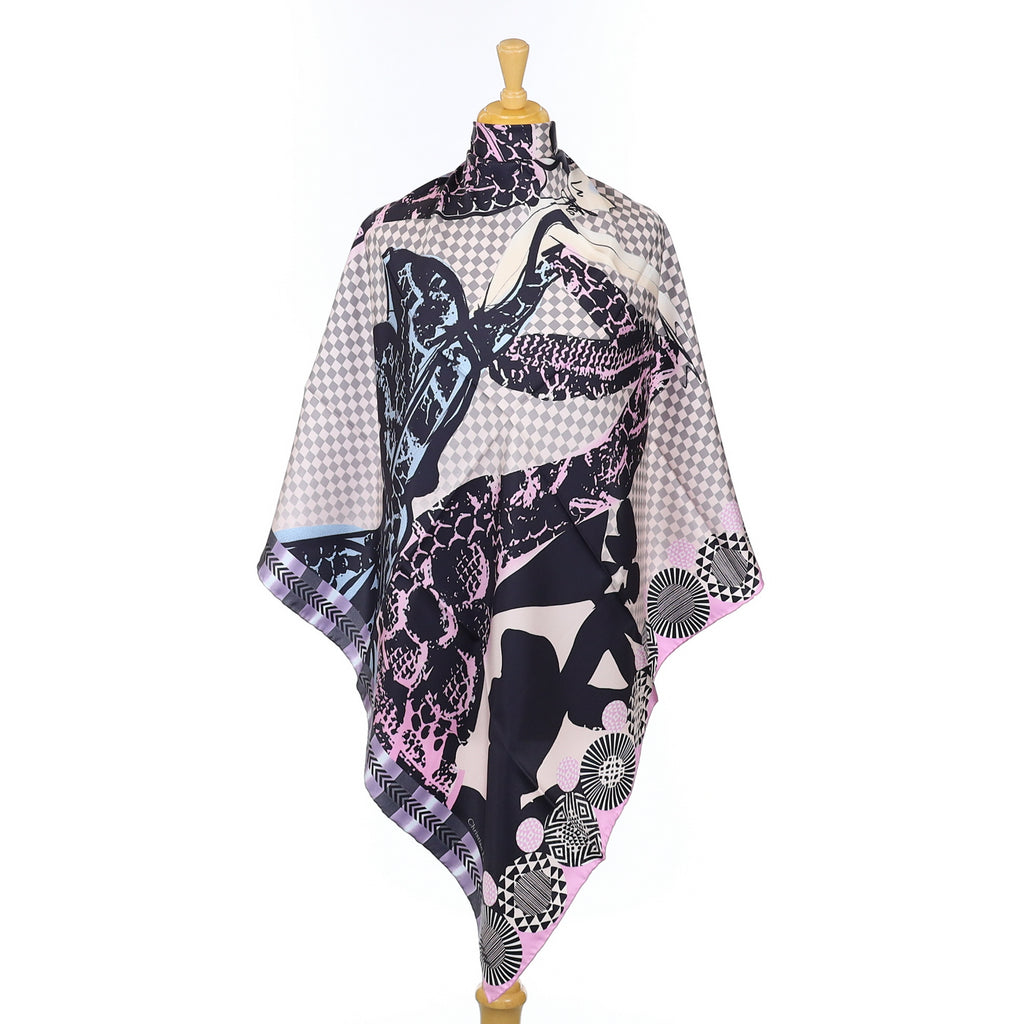 Brand New Christian Lacroix Black and Pink Silk Scarf