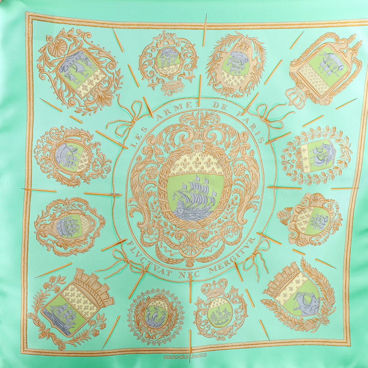 Brand New Boxed Hermès 45 Les Armes de Paris Silk Scarf