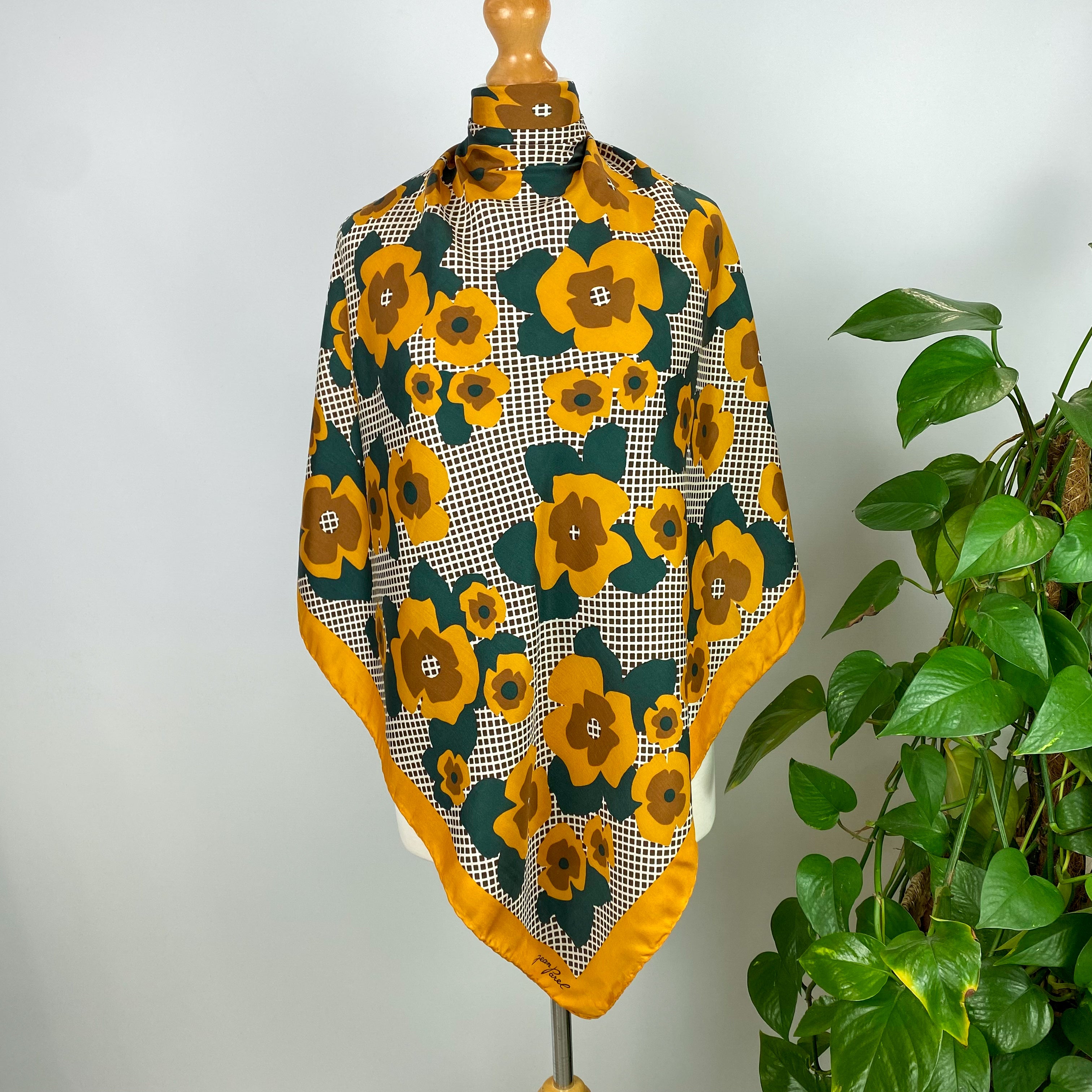 1970s Jean Parel Floral Vintage Silk Scarf