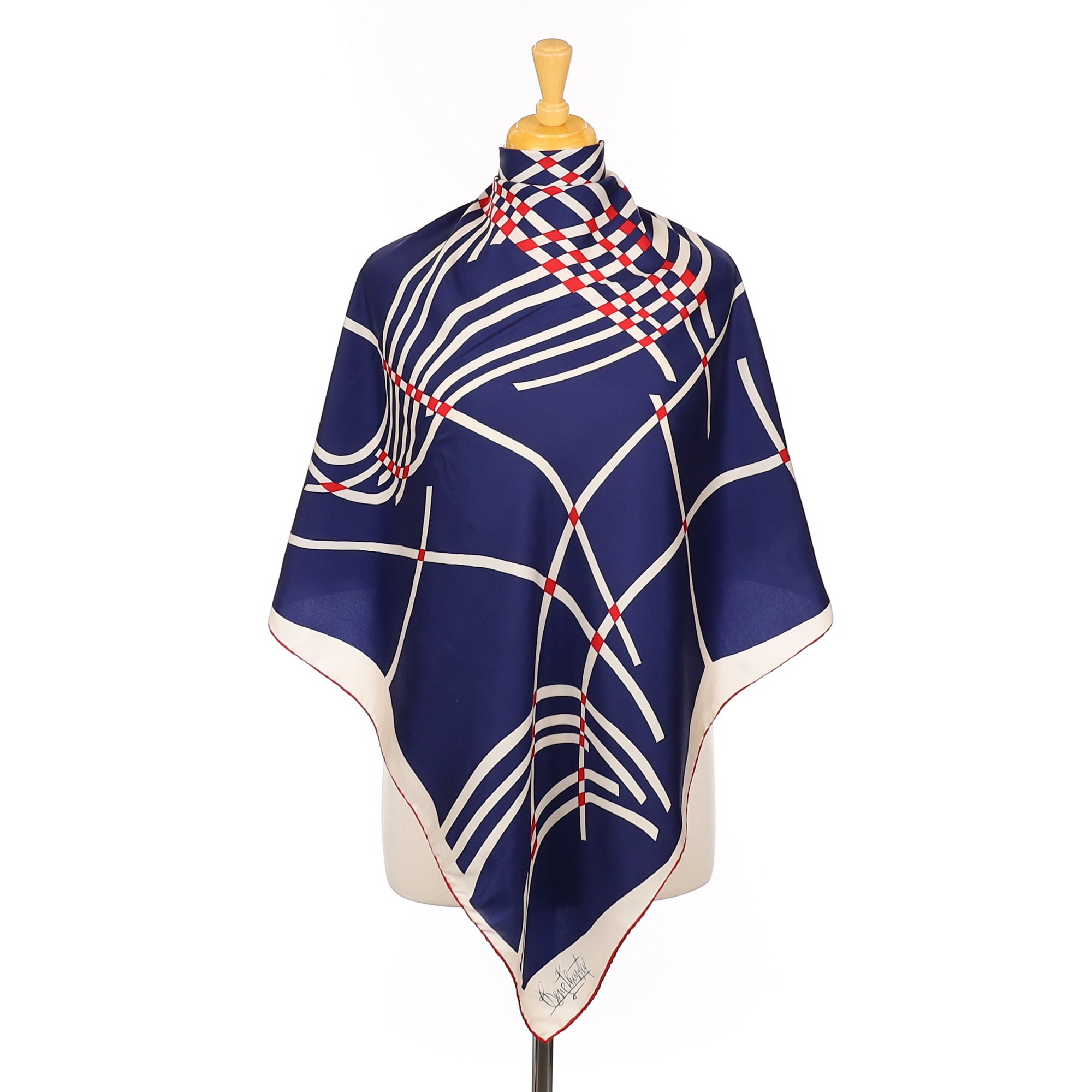 Blue, Red and White Vintage Silk Scarf