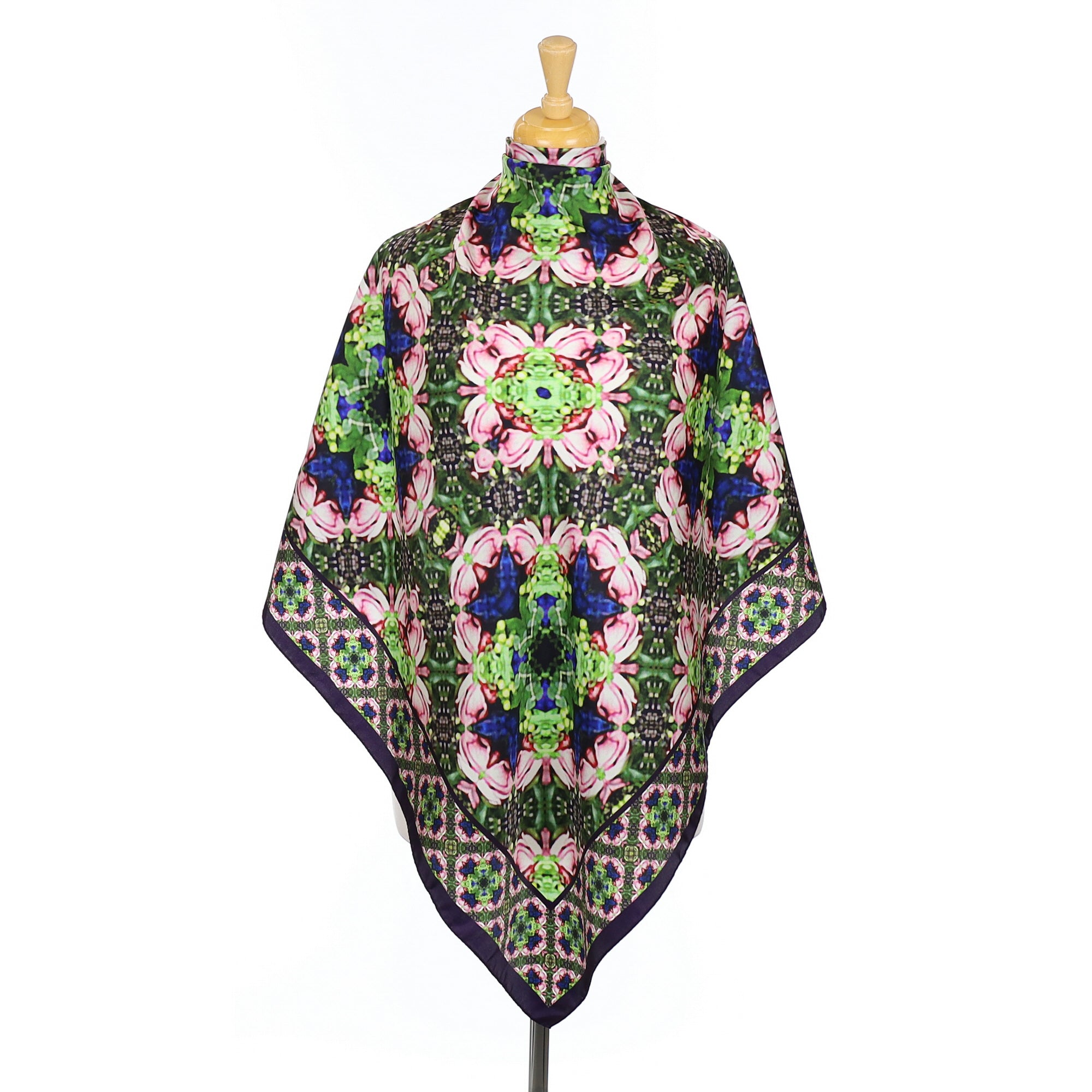 Vintage Tie Rack Floral Printed Silk Scarf
