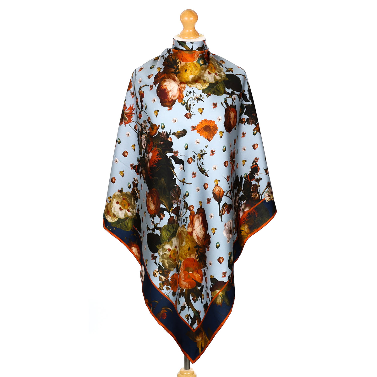 Immaculate Blue and Orange Floral Silk Scarf