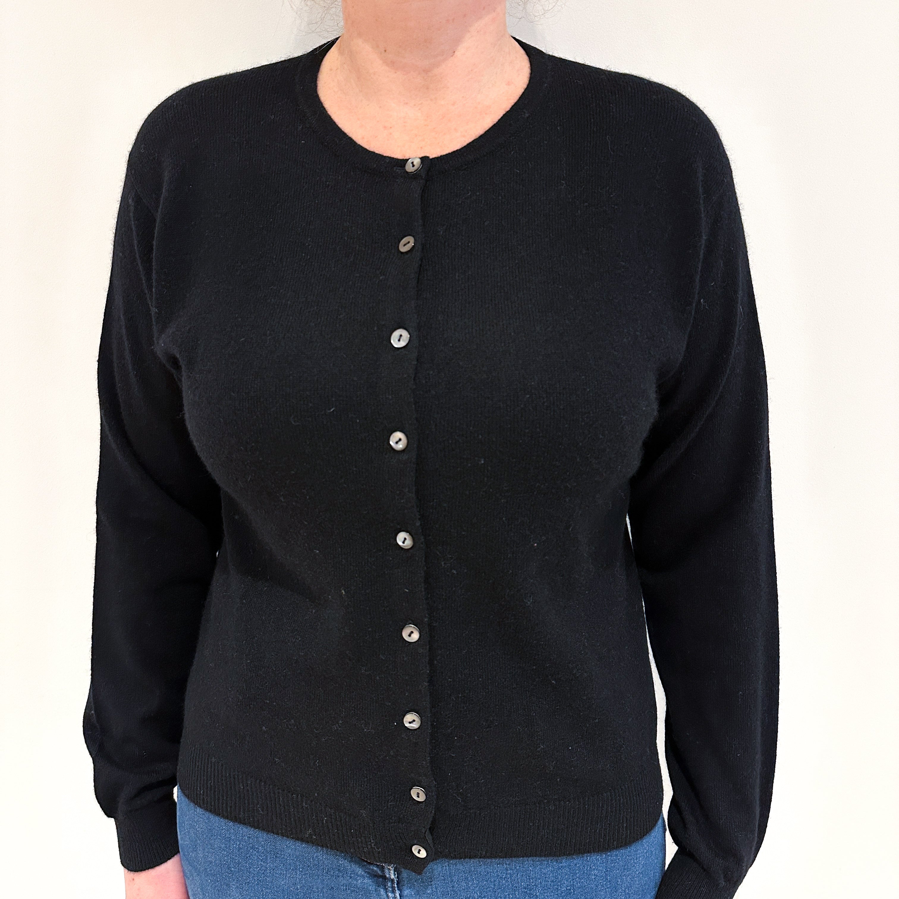 Black Cashmere Crew Neck Cardigan Large