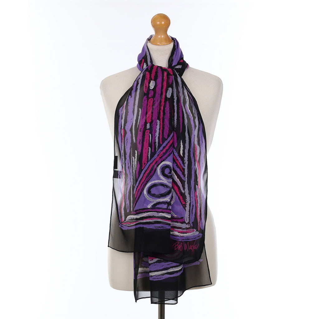 Black And Purple Abstract Silk Scarf