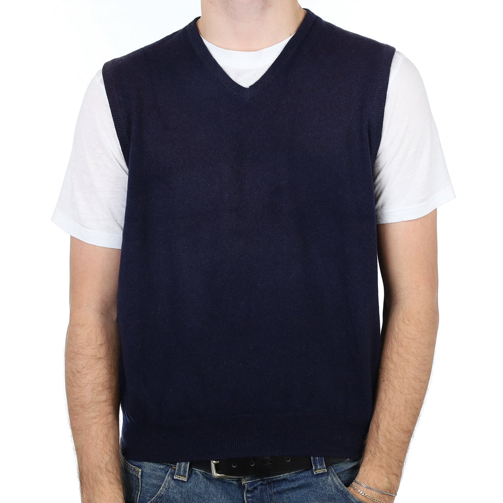 Men’s Navy Cashmere V Neck Tank Top Large