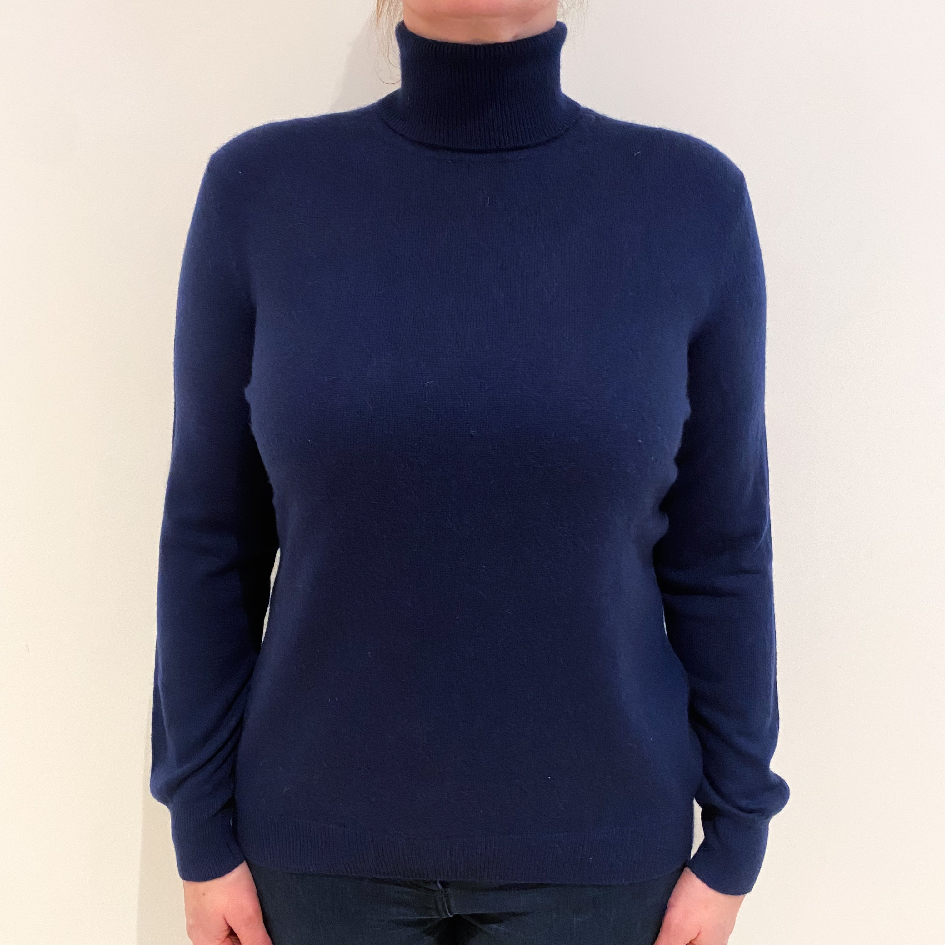 Petrol Blue Cashmere Polo Neck Jumper Large