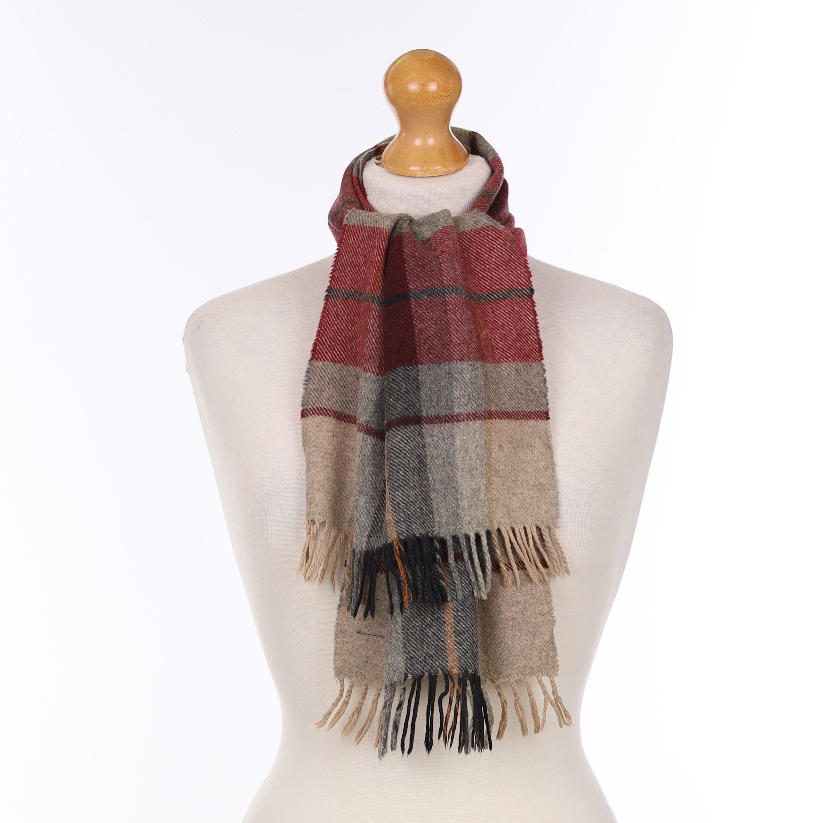Red And Beige Checked Cashmere Woven Scarf