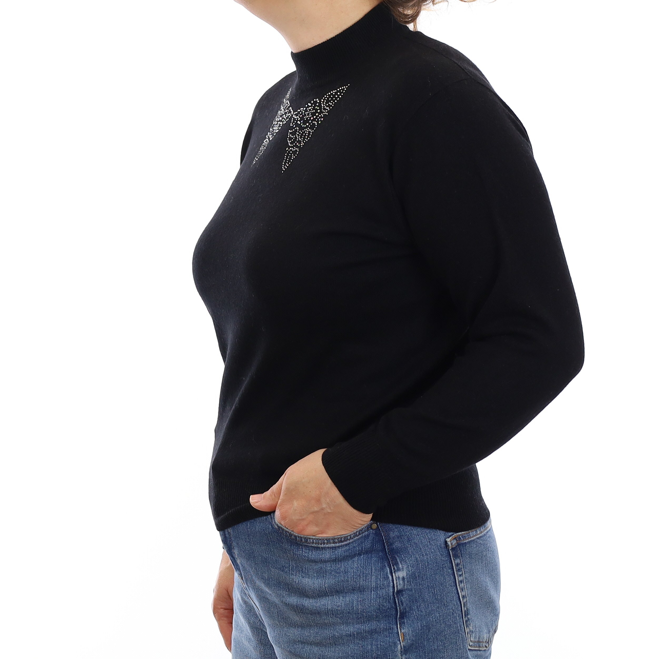 Black Diamanté Cashmere Turtle Neck Jumper Medium