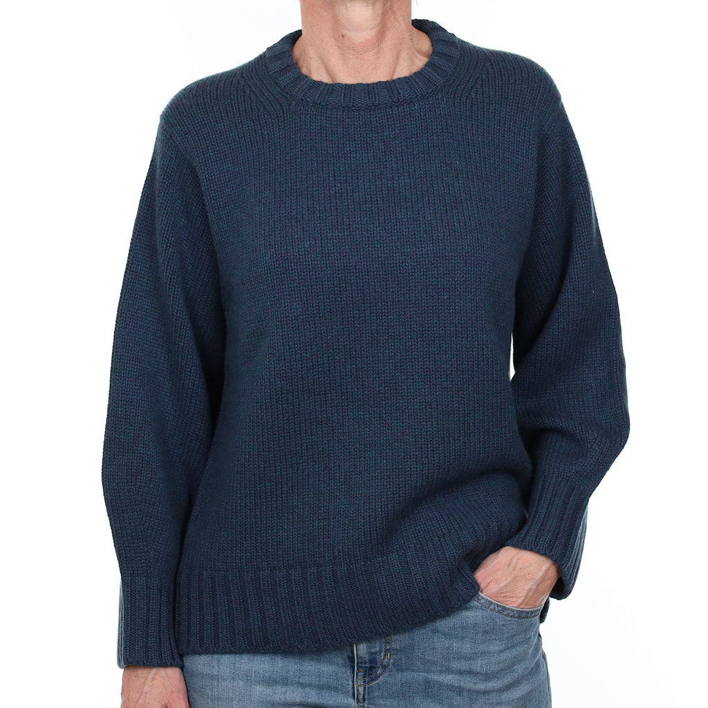Brand New Scottish Petrol Blue Marl Cashmere Chunky Crew Neck Jumper Small