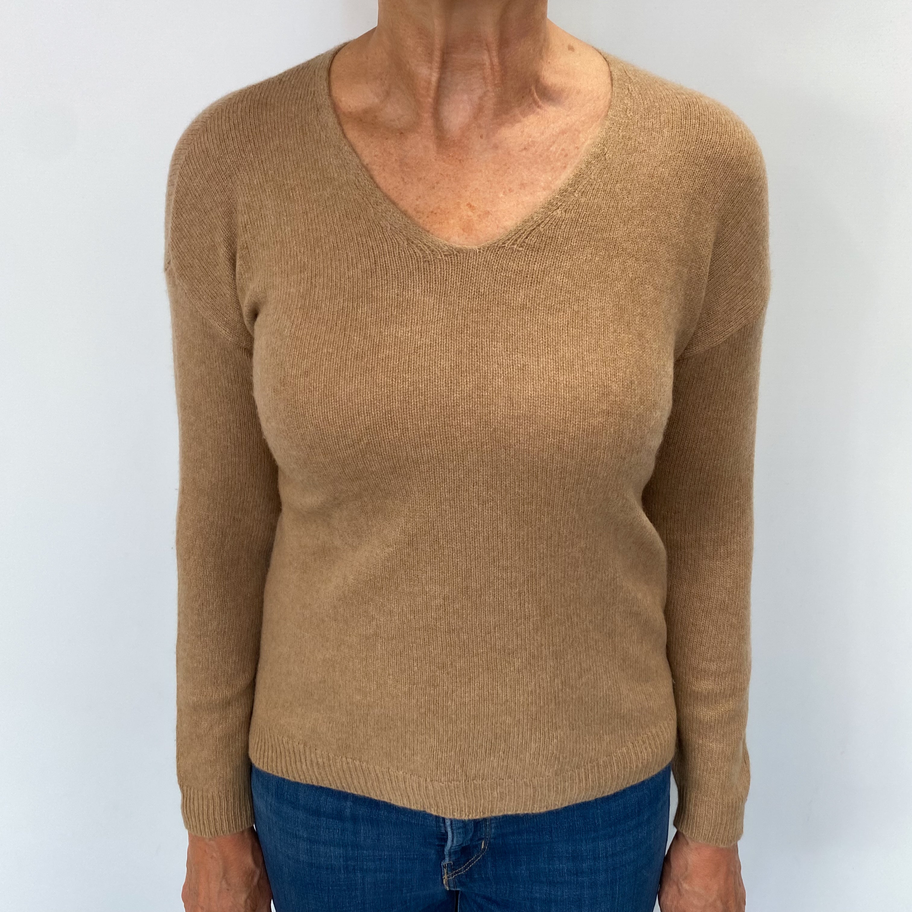 Butterscotch Brown Cashmere V Neck Jumper Medium