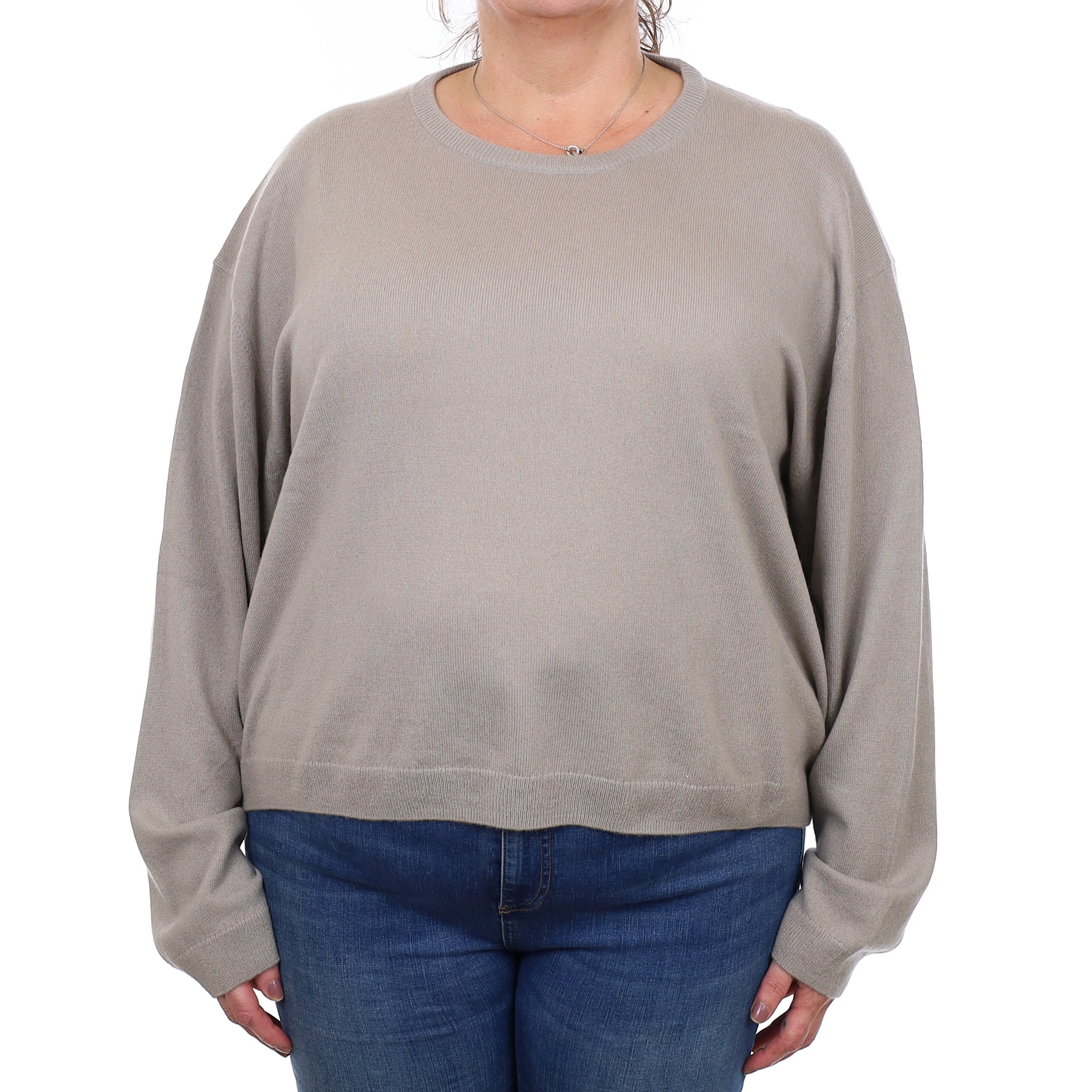 Putty Grey Cashmere Slouchy Crew Neck Jumper Extra Large