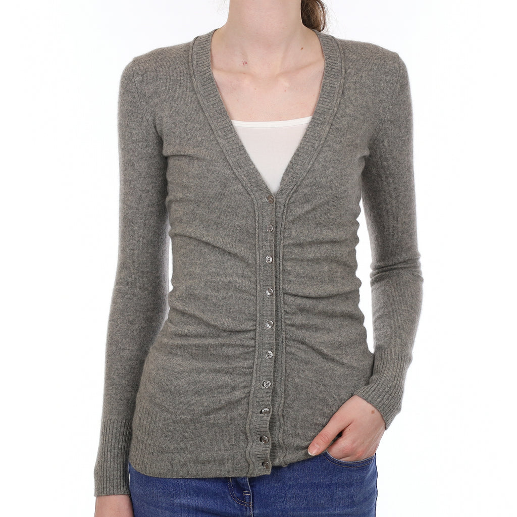 Ash Grey Cashmere Ruched V Neck Cardigan Extra Small