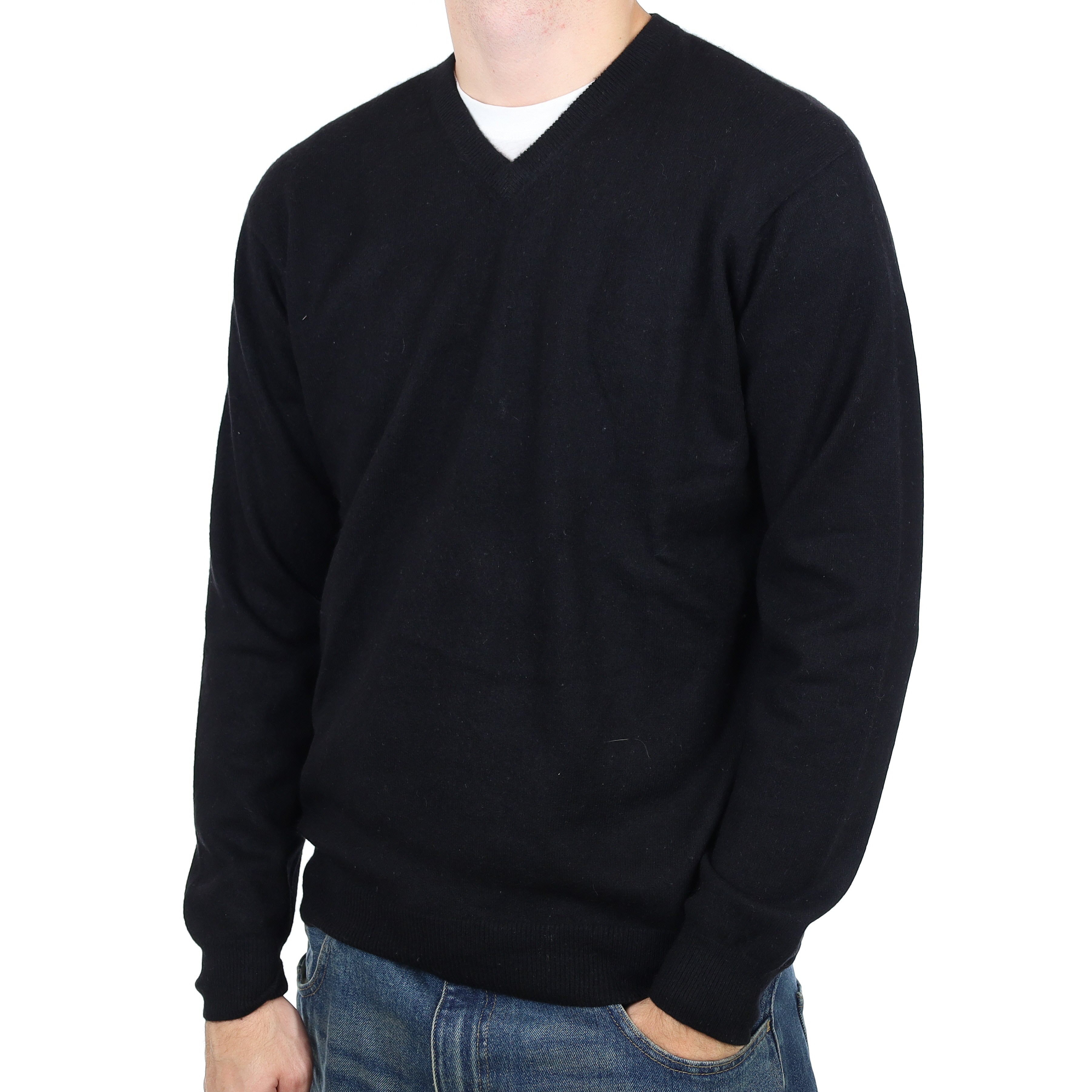 Men’s Yeager Black Cashmere V Neck Jumper Large