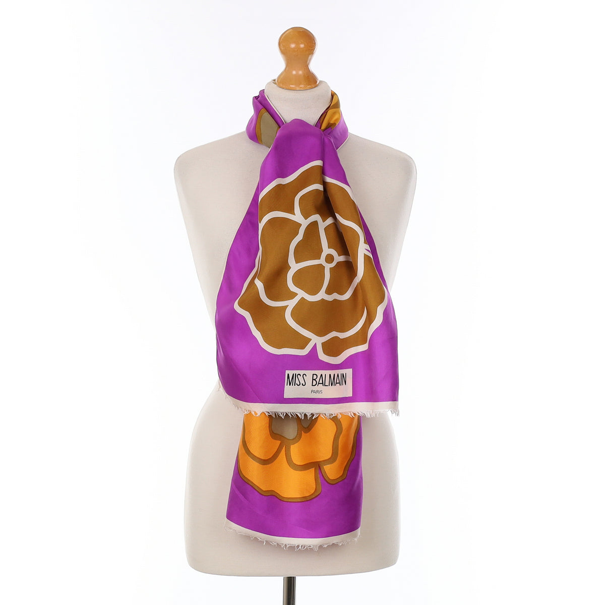 Miss Balmain Purple Floral Vintage Silk Scarf