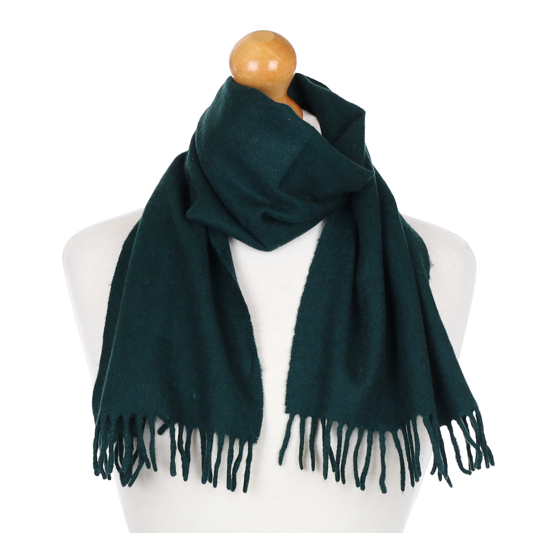 Bottle Green Fringed Cashmere Woven Scarf