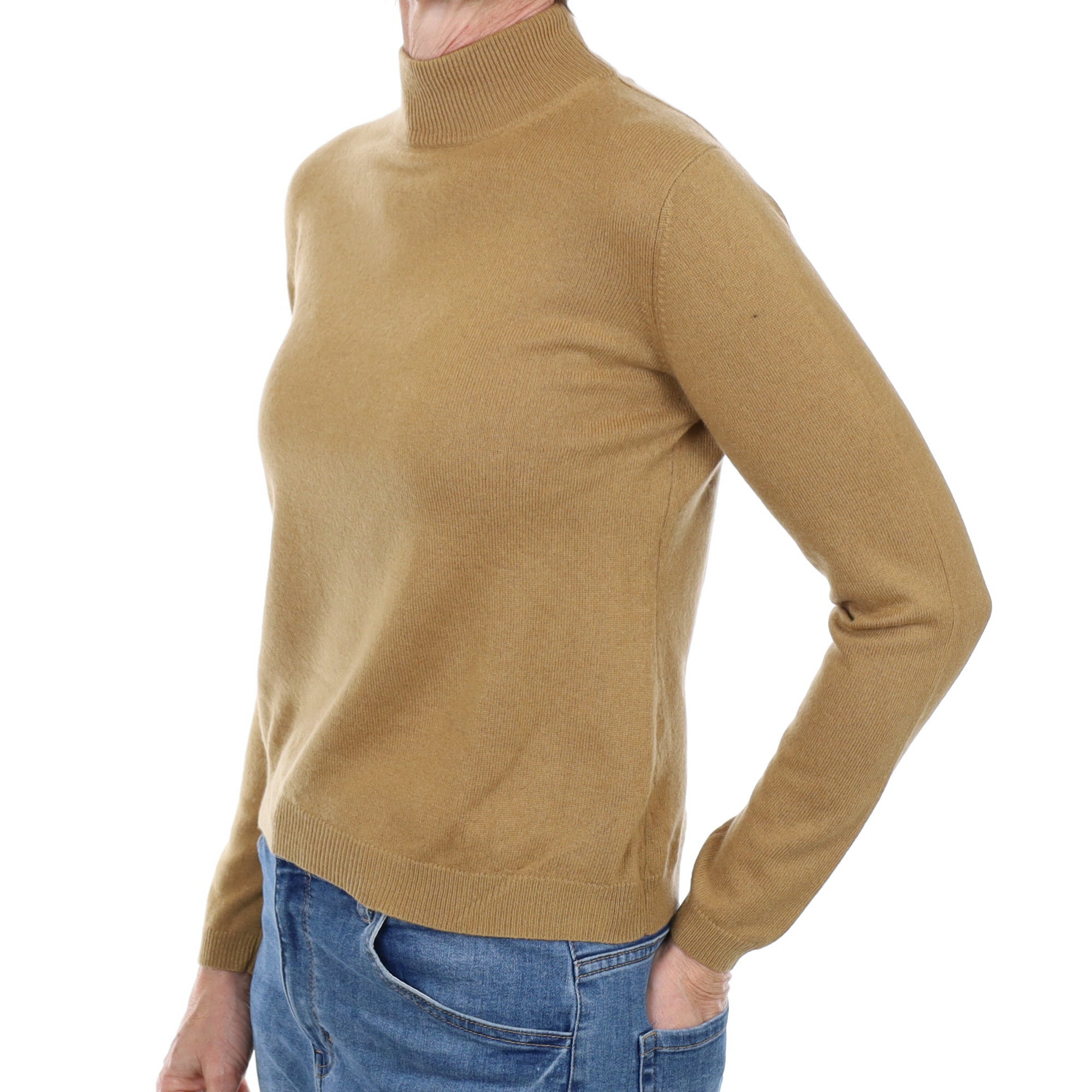 Camel Brown Cashmere Turtle Neck Jumper Small
