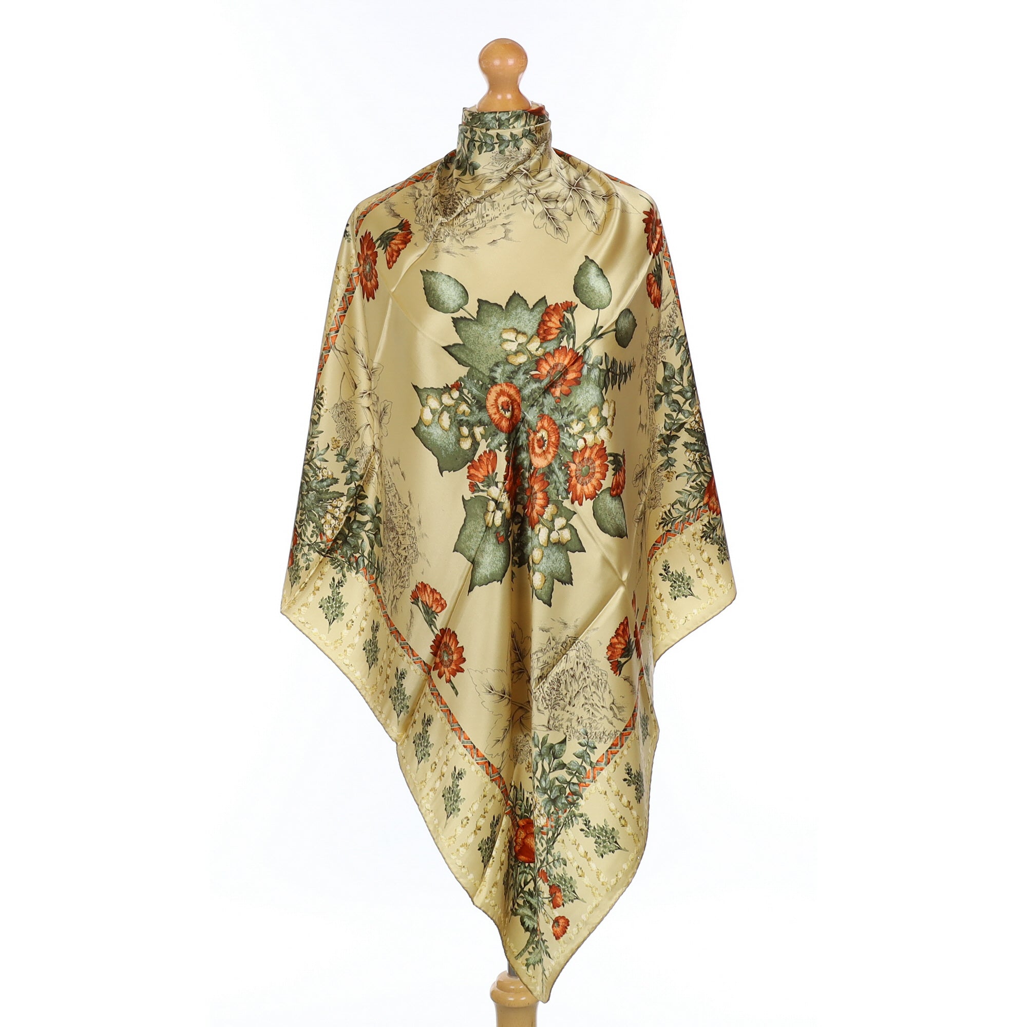 Gold Floral Silk Scarf