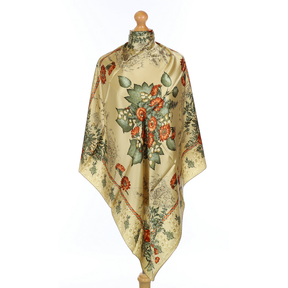 Gold Floral Silk Scarf
