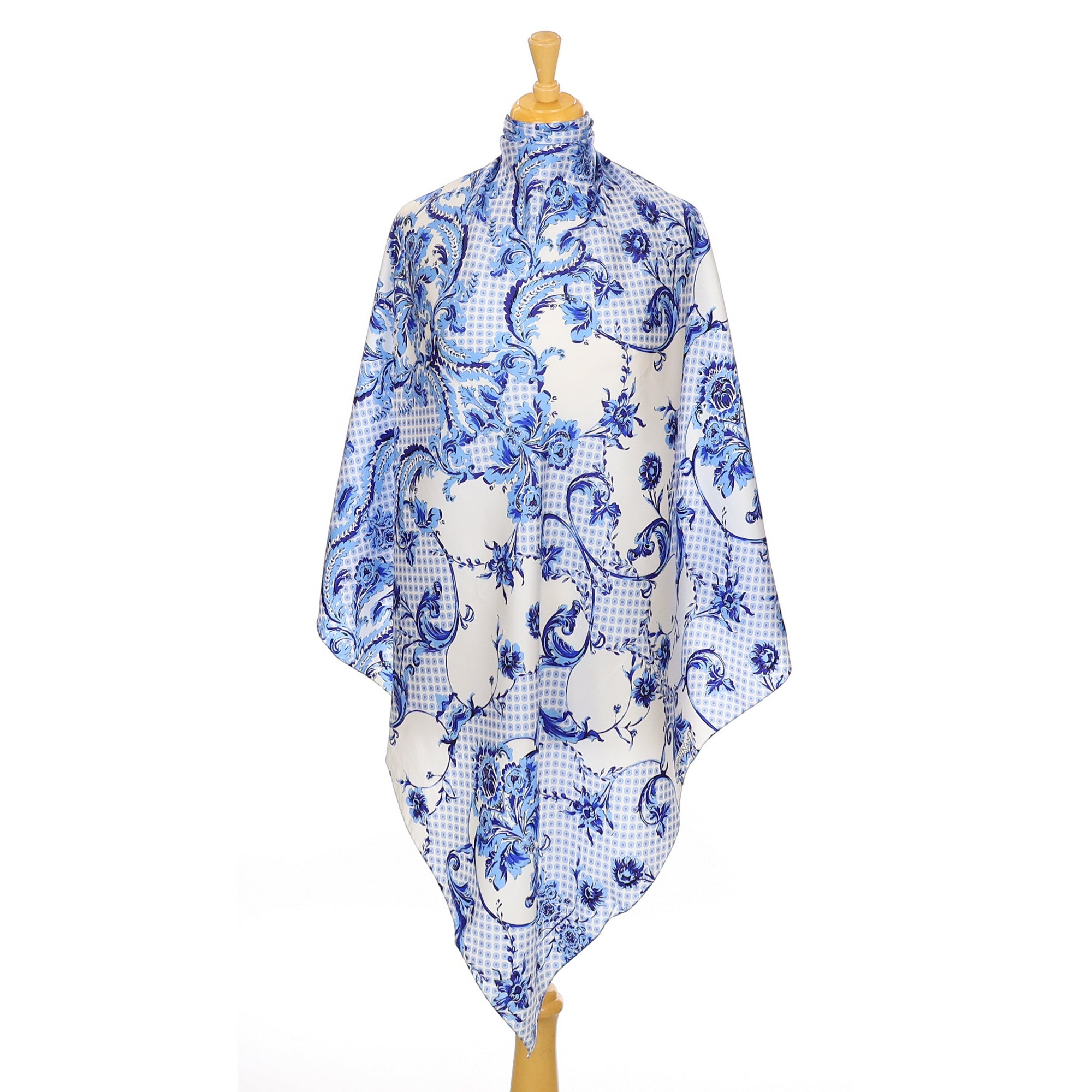 Italian Carlos Ferdinand Blue and White Silk Scarf