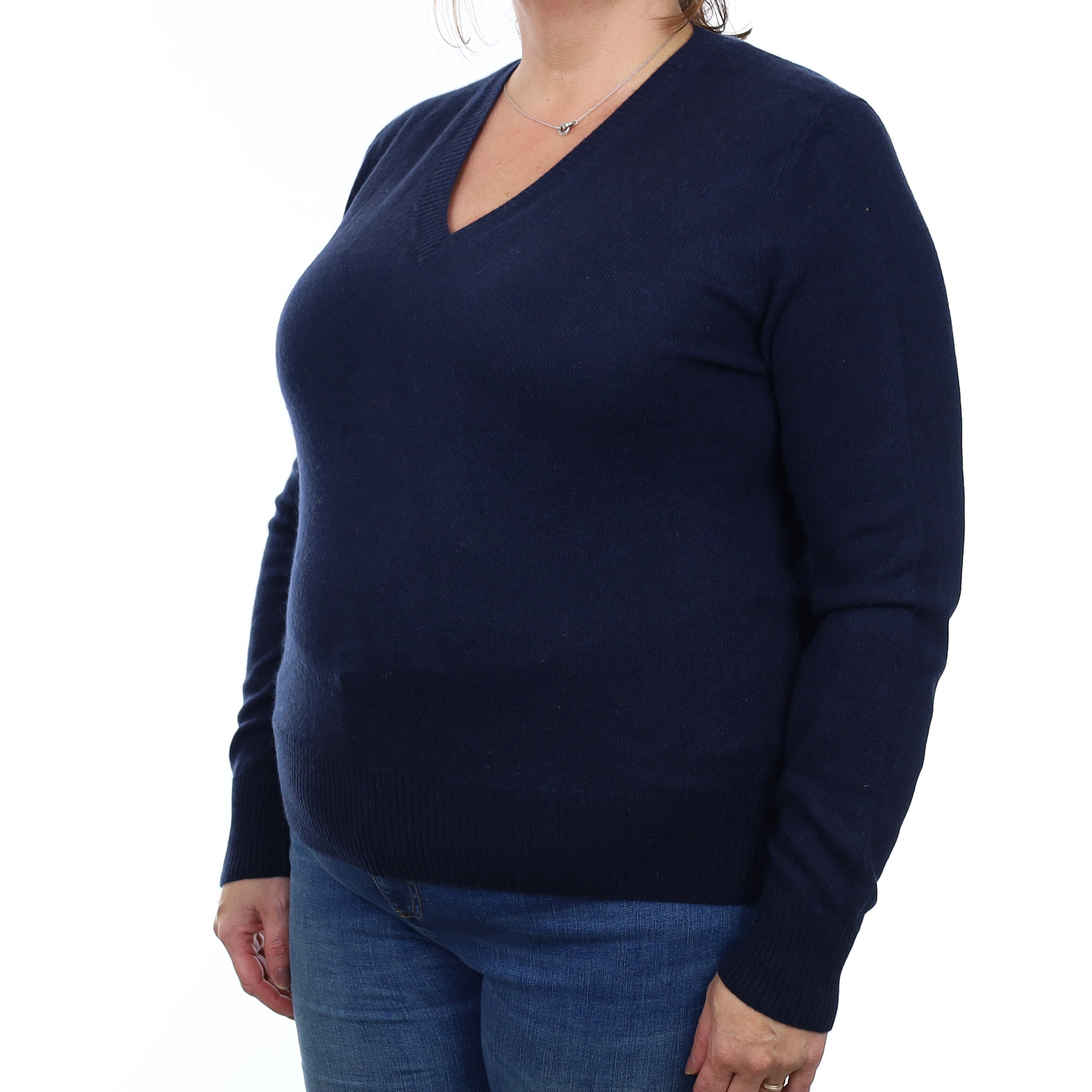 Navy Blue Cashmere V Neck Jumper Extra Large