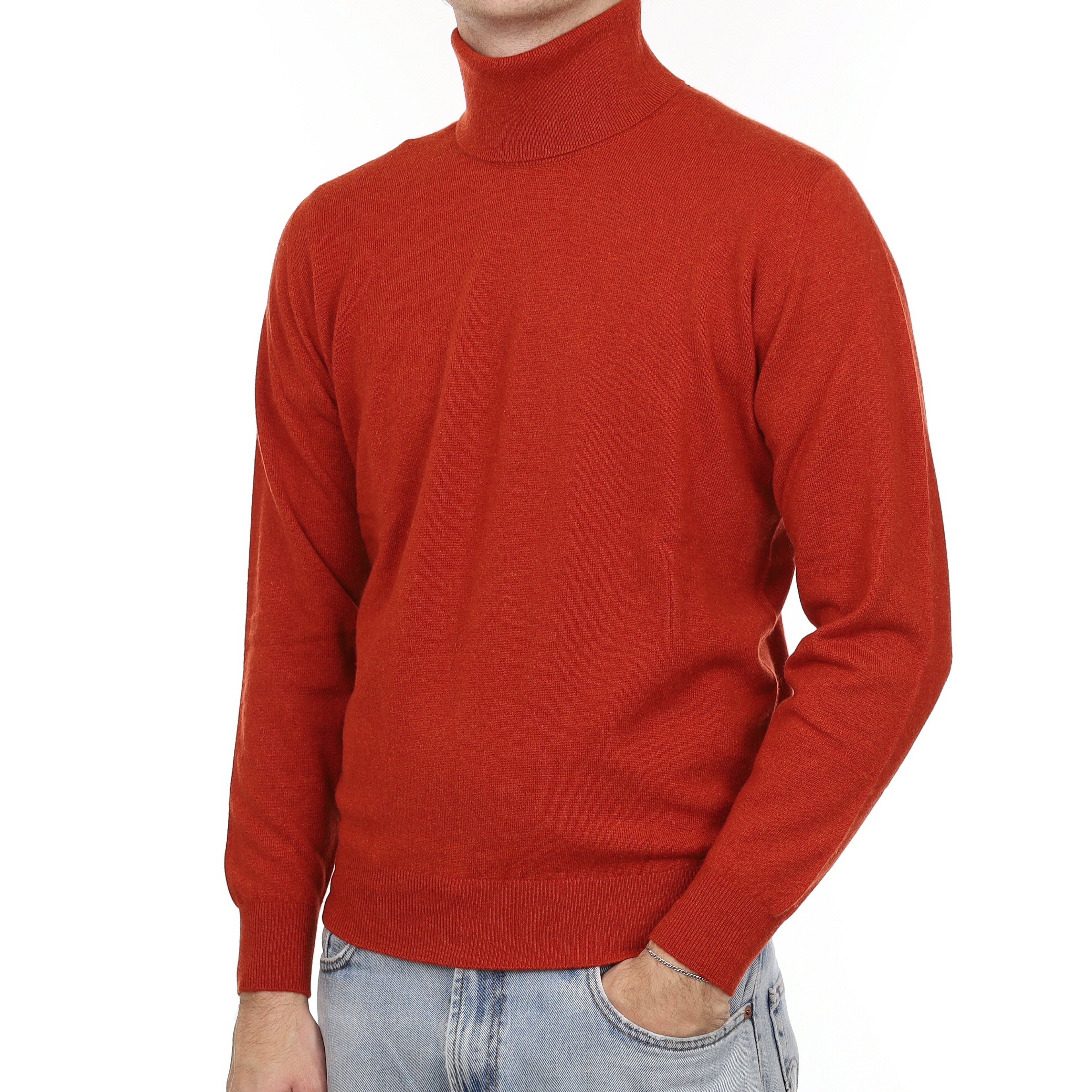 Men's Brand New Scottish Hawico Paprika Cashmere Polo Neck Jumper Medium