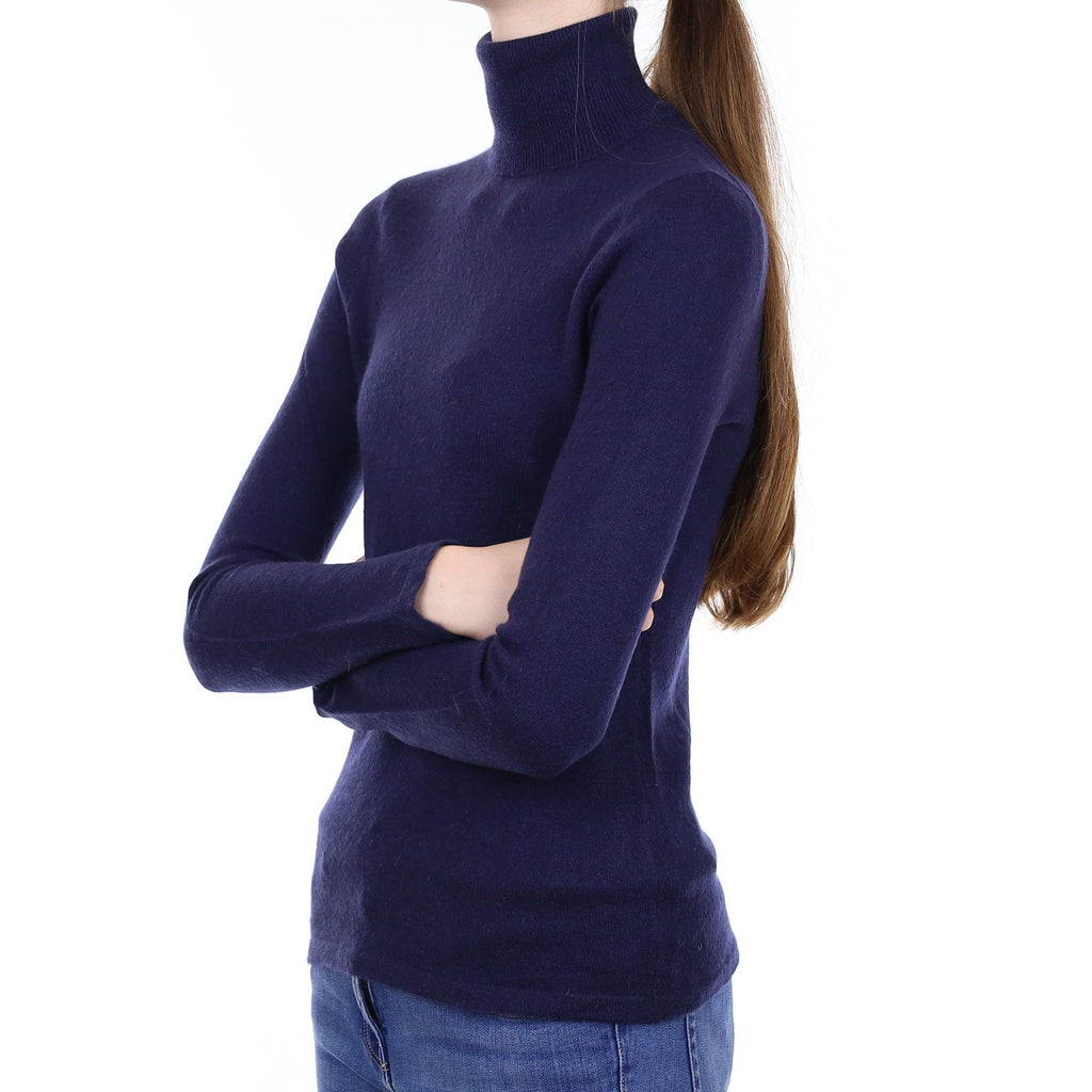 Navy Blue Cashmere Polo Neck Jumper Extra Small