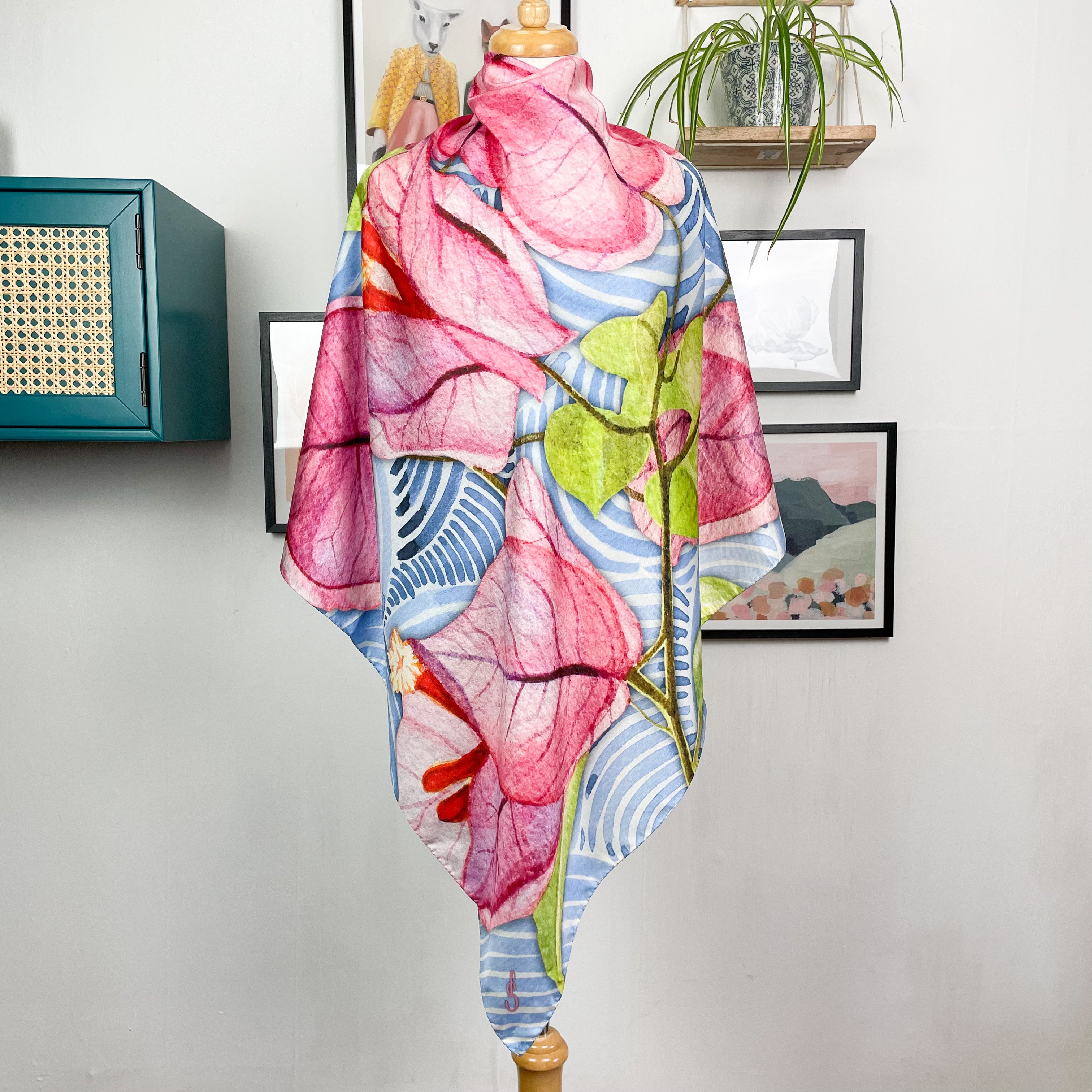 Paula Such Italian Floral Designer Silk Scarf