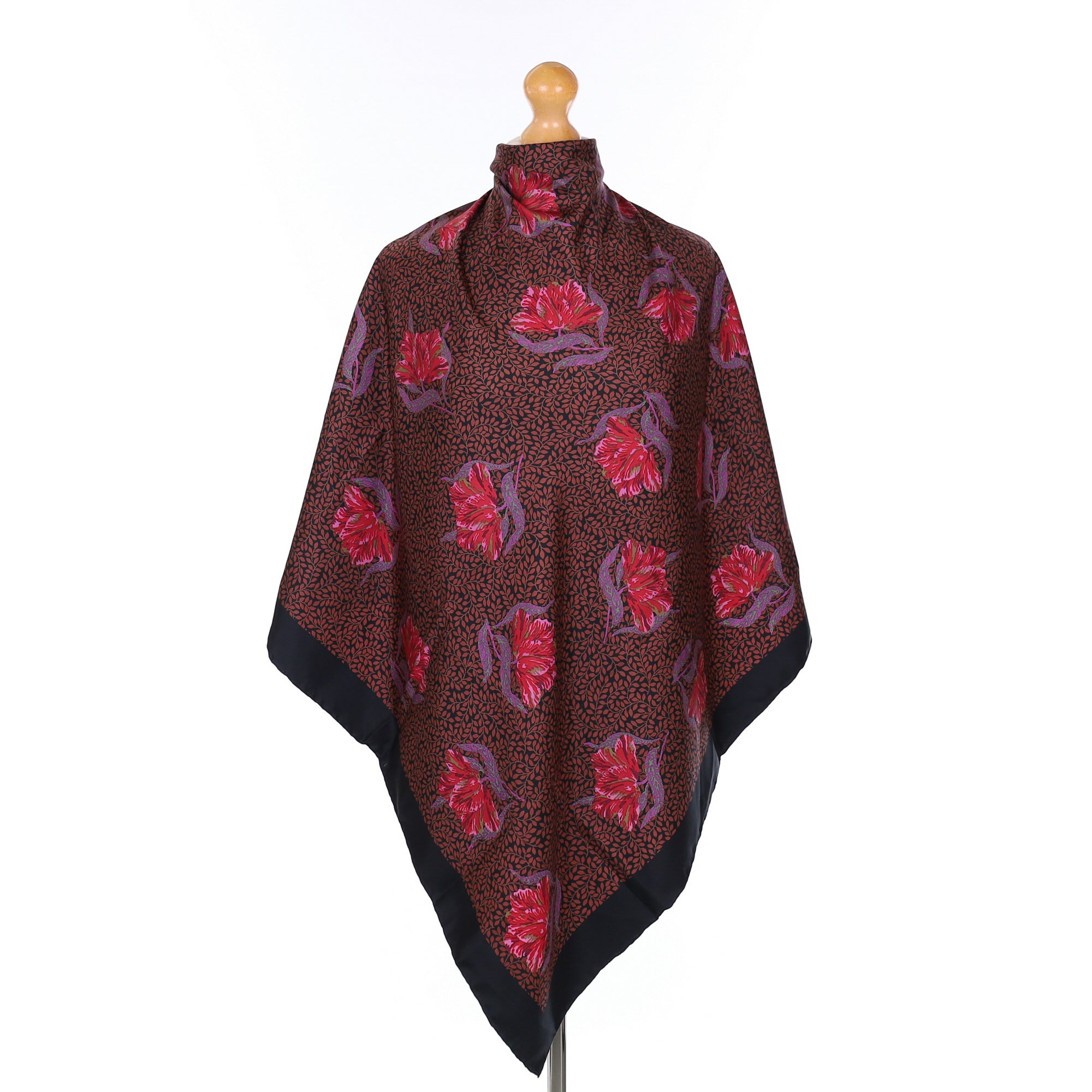 Black & Pink Floral Silk Scarf