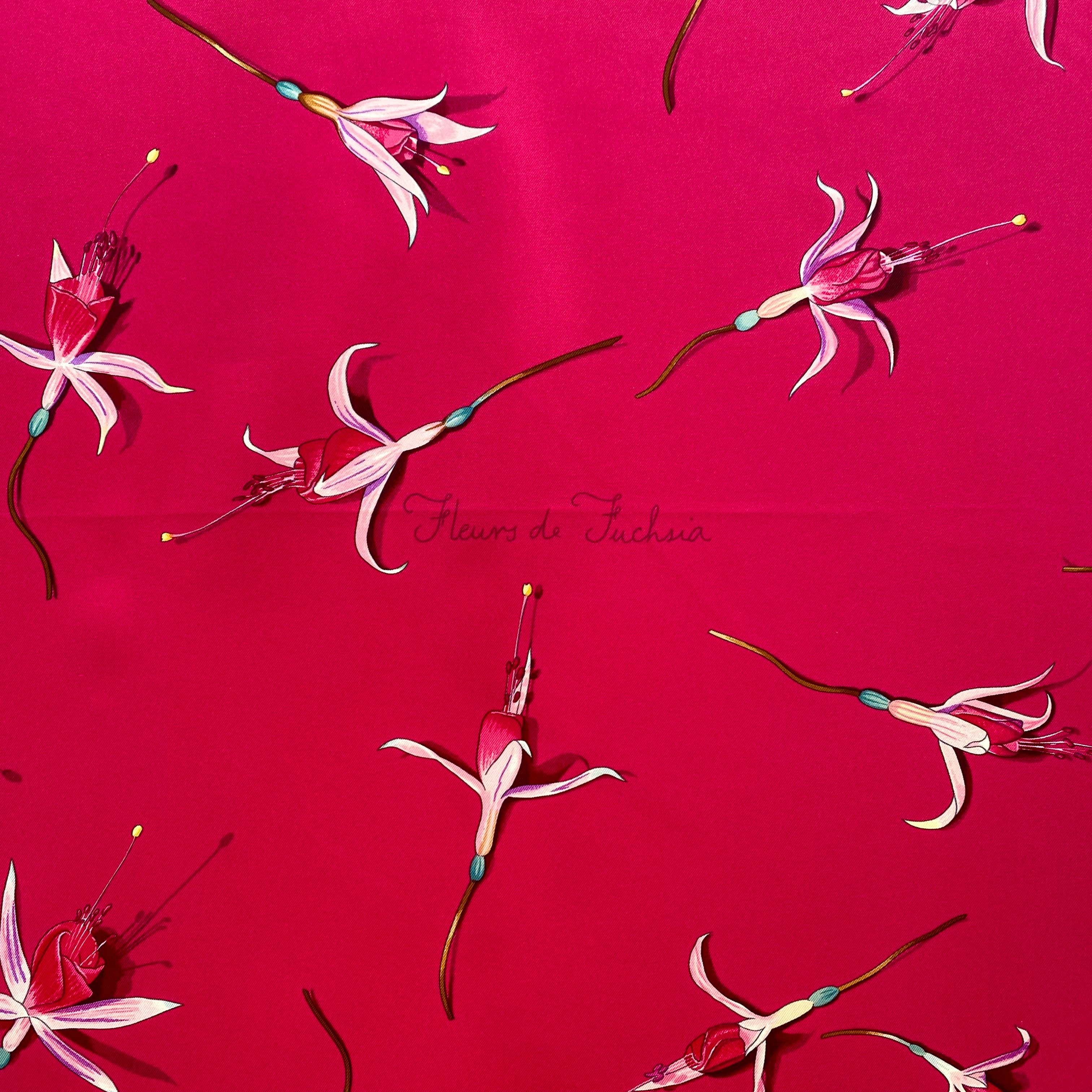 Pristine Boxed Hermès Fleurs De Fuchsia Silk Scarf