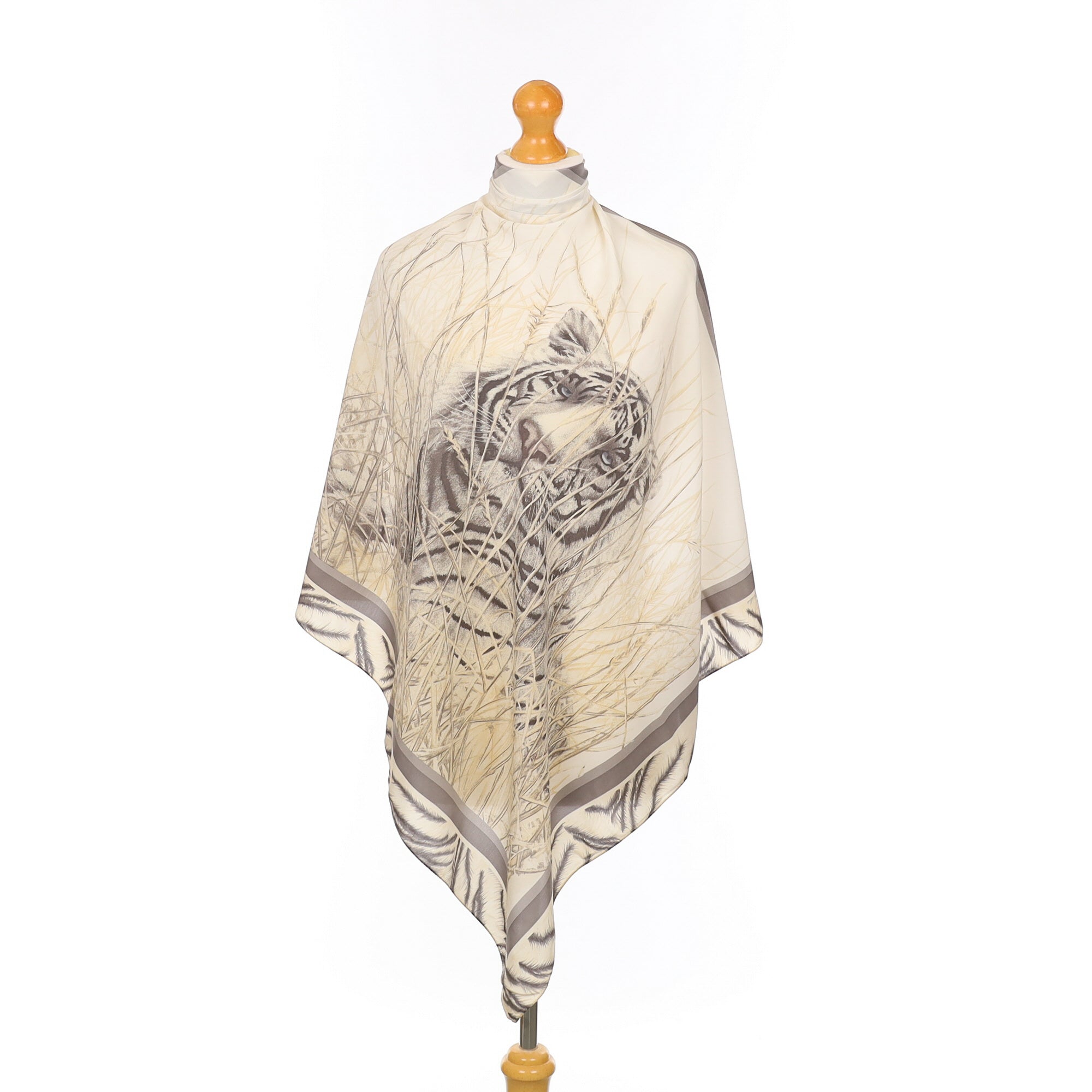 Escada Tiger Theme Neutral Silk Scarf