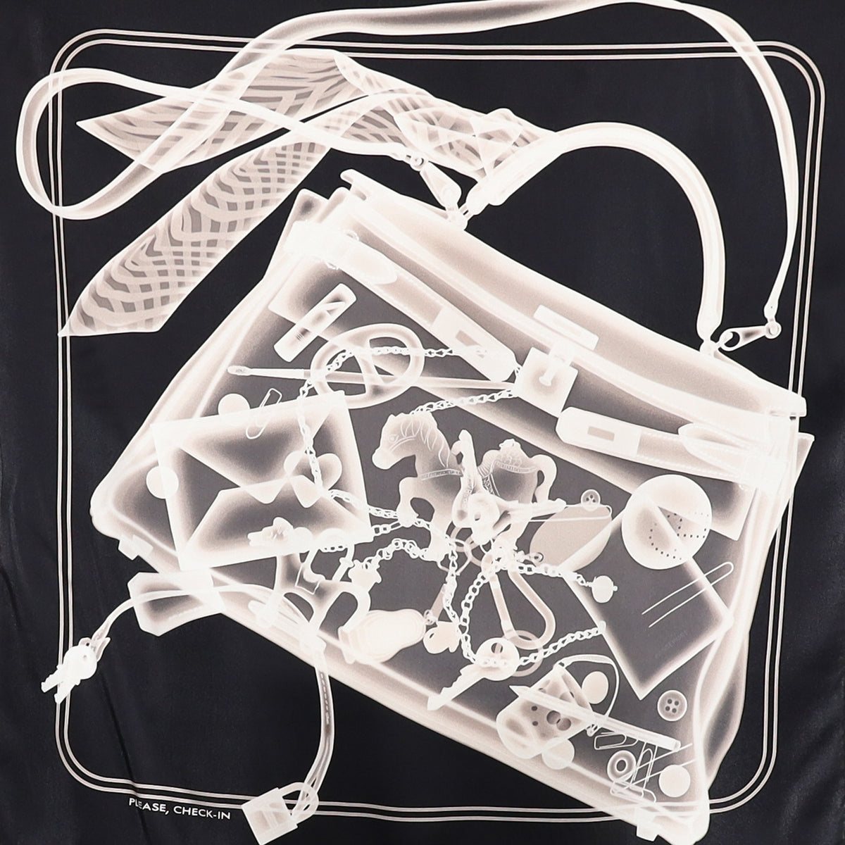 Hermès 70 Please Check In Silk Scarf
