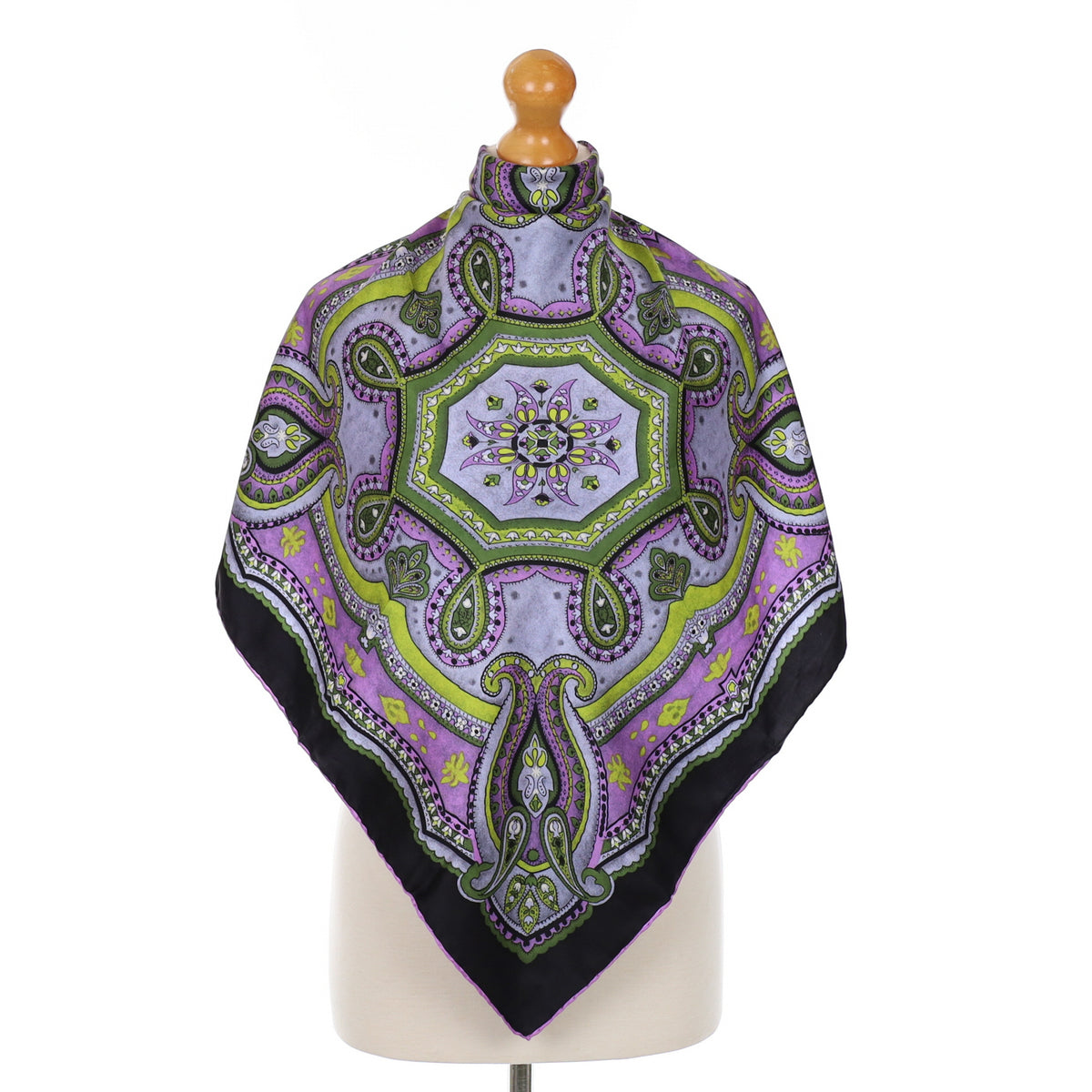Immaculate Paisley Style Green and Purple Silk Scarf