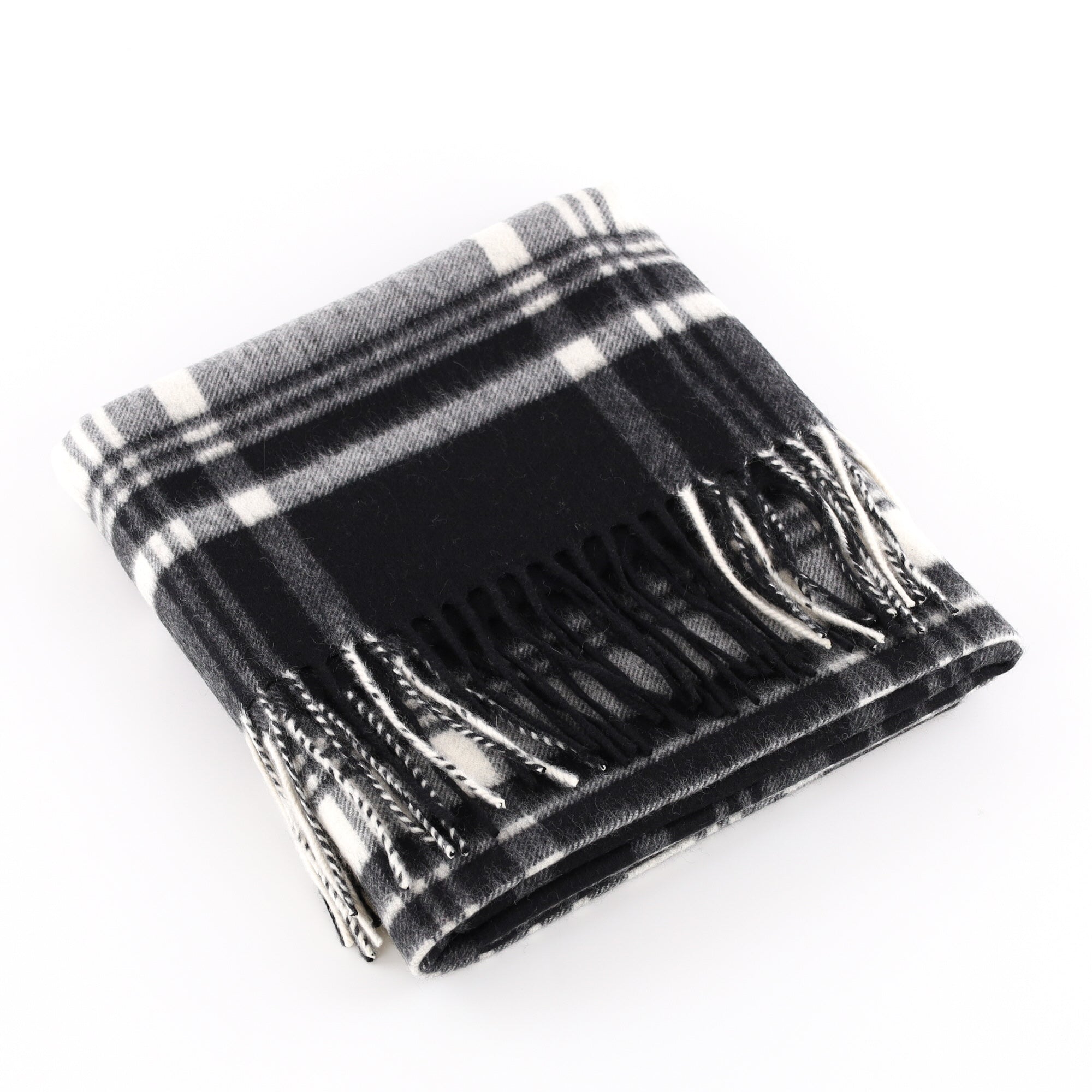 Brand New Scottish Black and Ivory Tartan Luxury Cashmere Stole