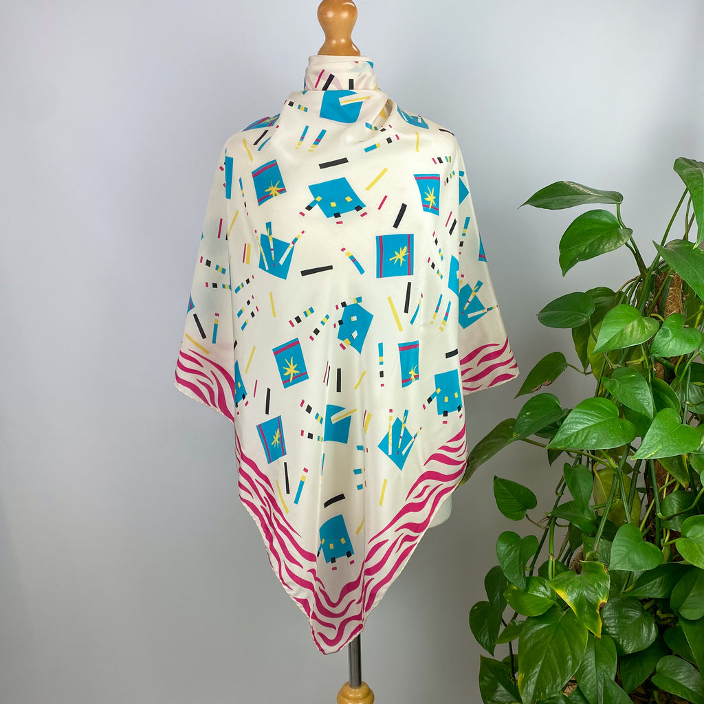 Enrico Coveri Patterned Cream Silk Scarf