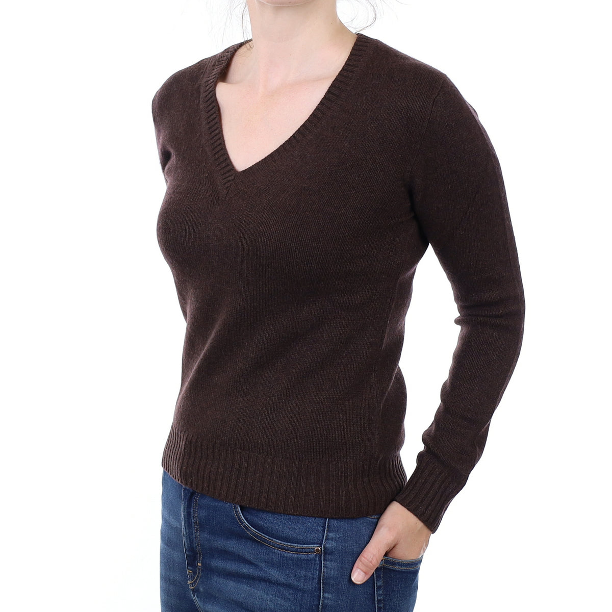 Chocolate Brown V-Neck Jumper Small