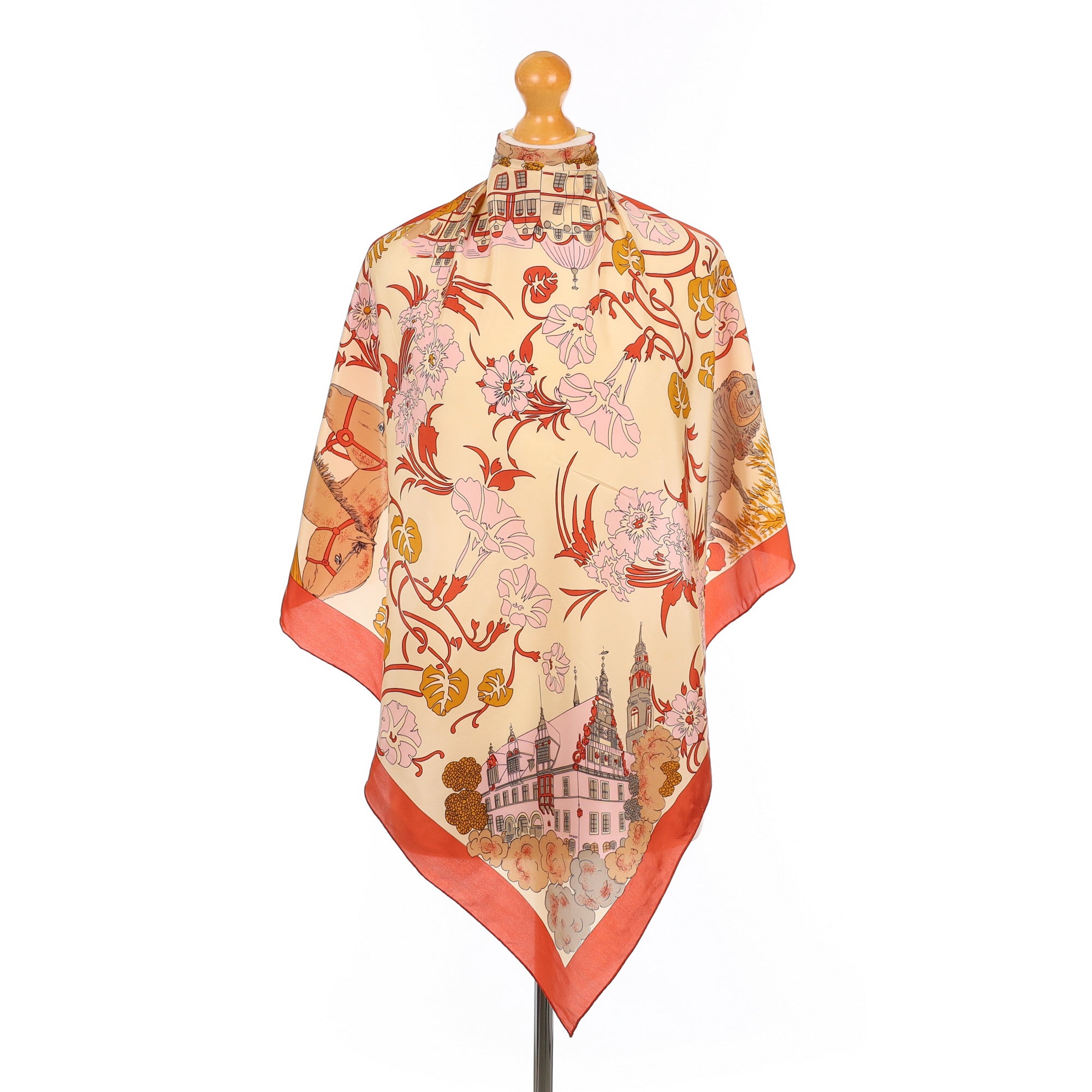 Floral Equestrian Vintage Silk Scarf