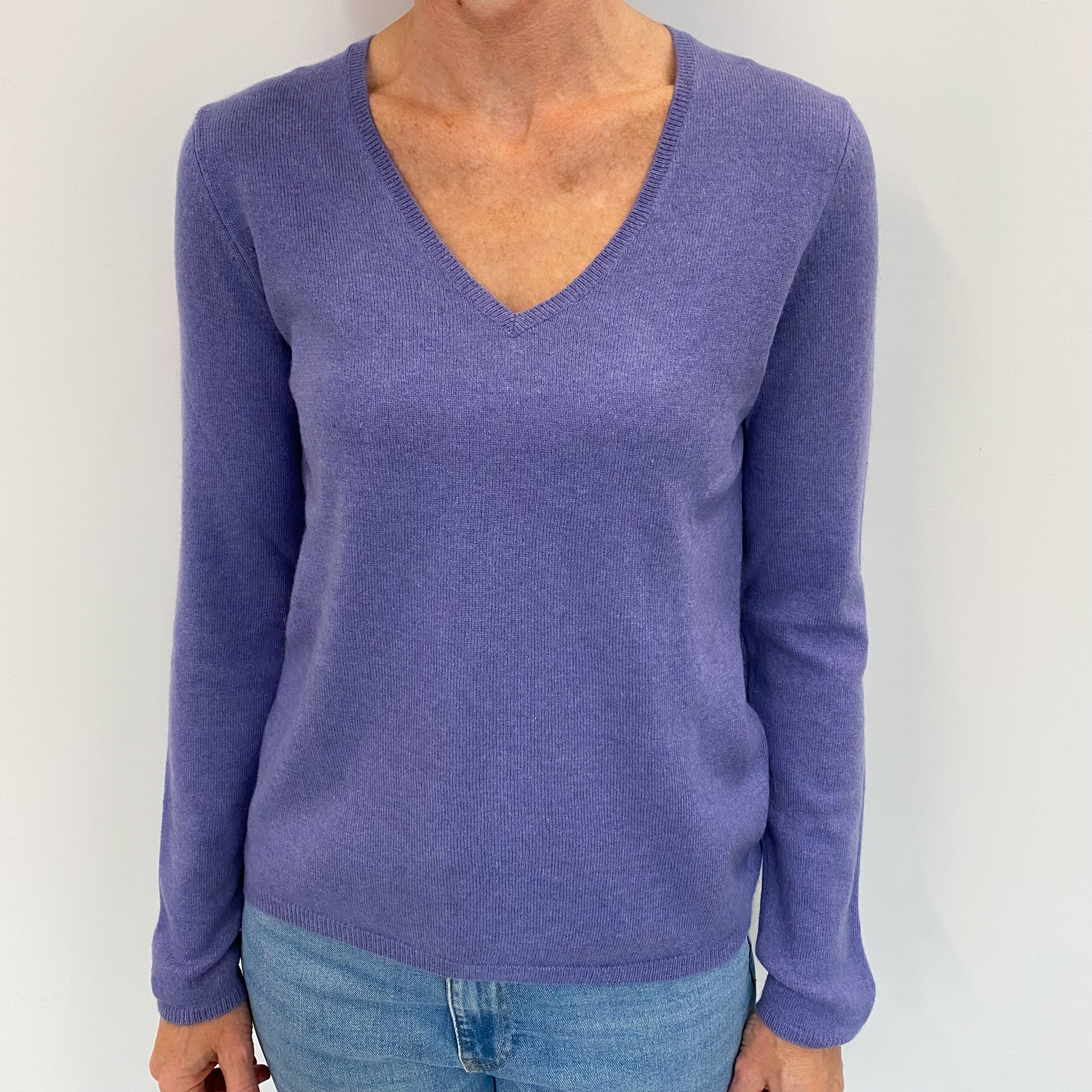 Amethyst Purple Cashmere V Neck Jumper Small