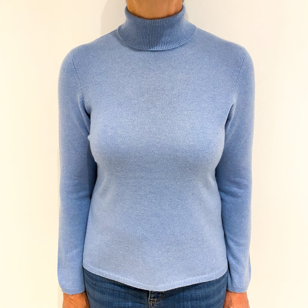Sky Blue Cashmere Polo Neck Jumper Medium