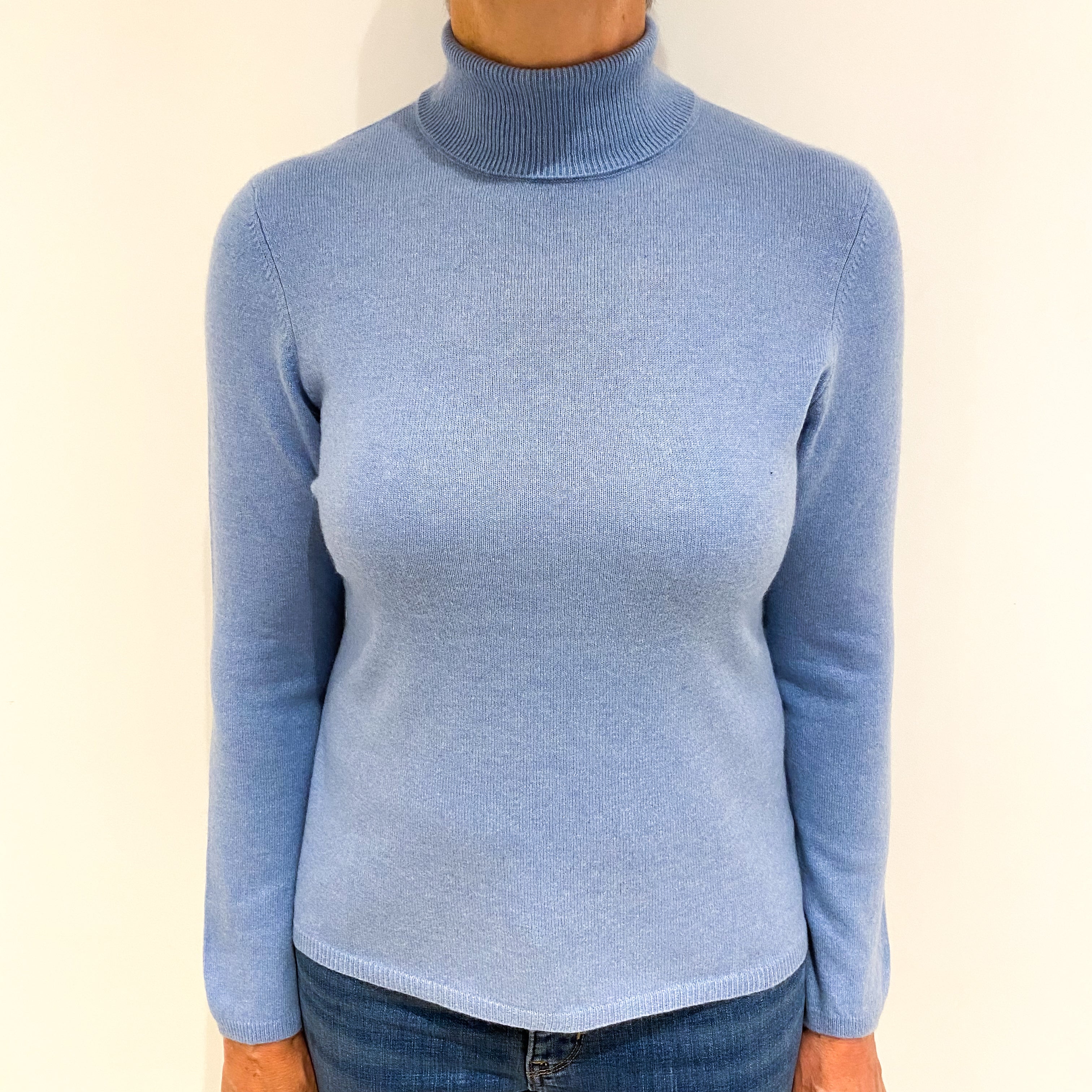 Sky Blue Cashmere Polo Neck Jumper Medium