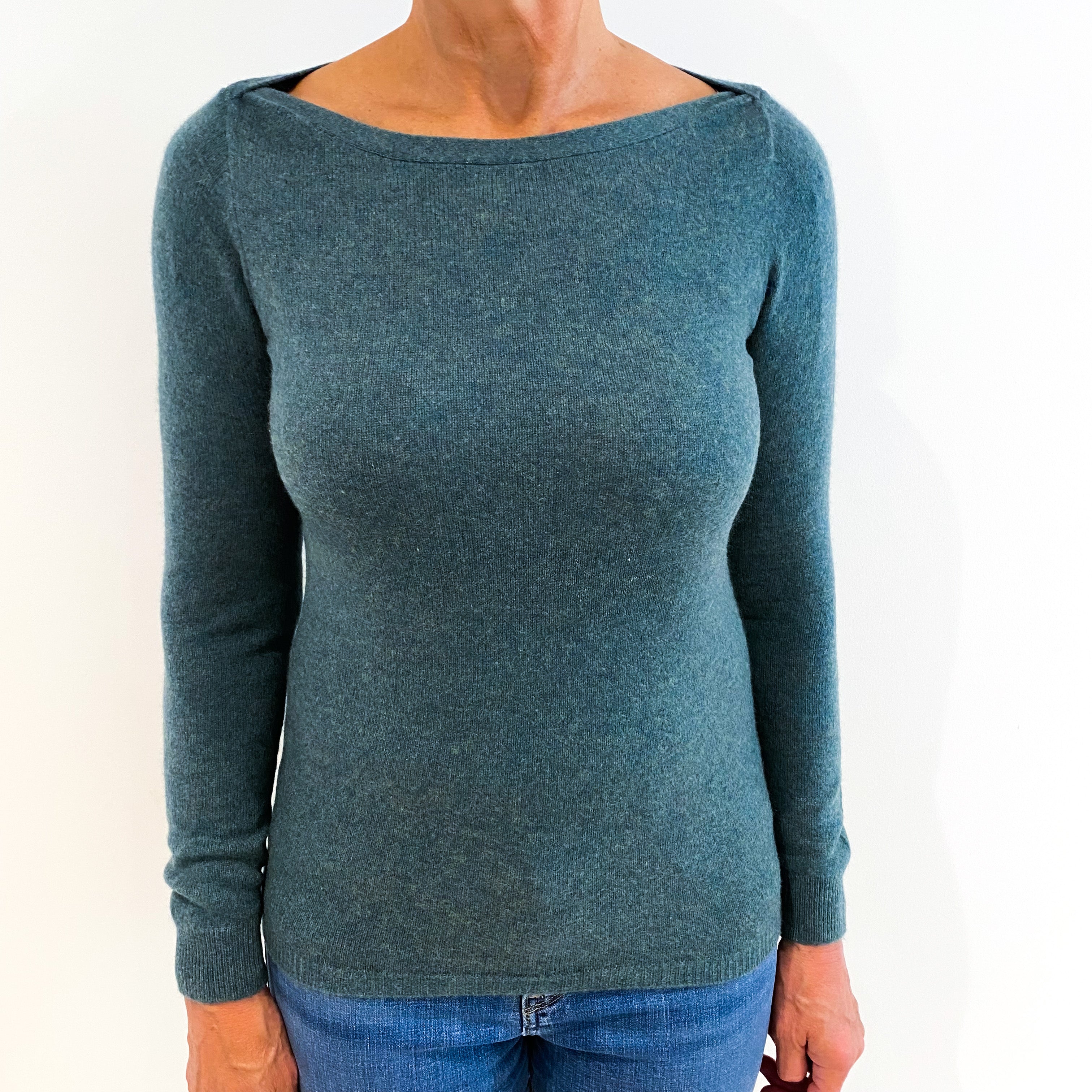 Spruce Green Cashmere Boat Neck Jumper Medium