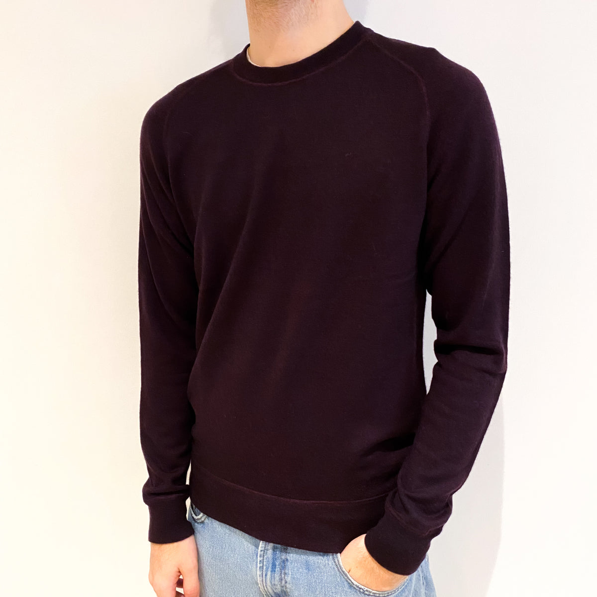 Men's Aubergine Purple Cashmere Crew Neck Jumper Large